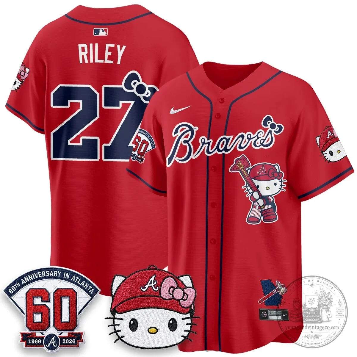 Atlanta Braves Hello Kitty Baseball Jersey Olson 28 60th Anniversary Edition 67 Atlanta Braves Hello Kitty Baseball Jersey Olson 28 60th Anniversary Edition