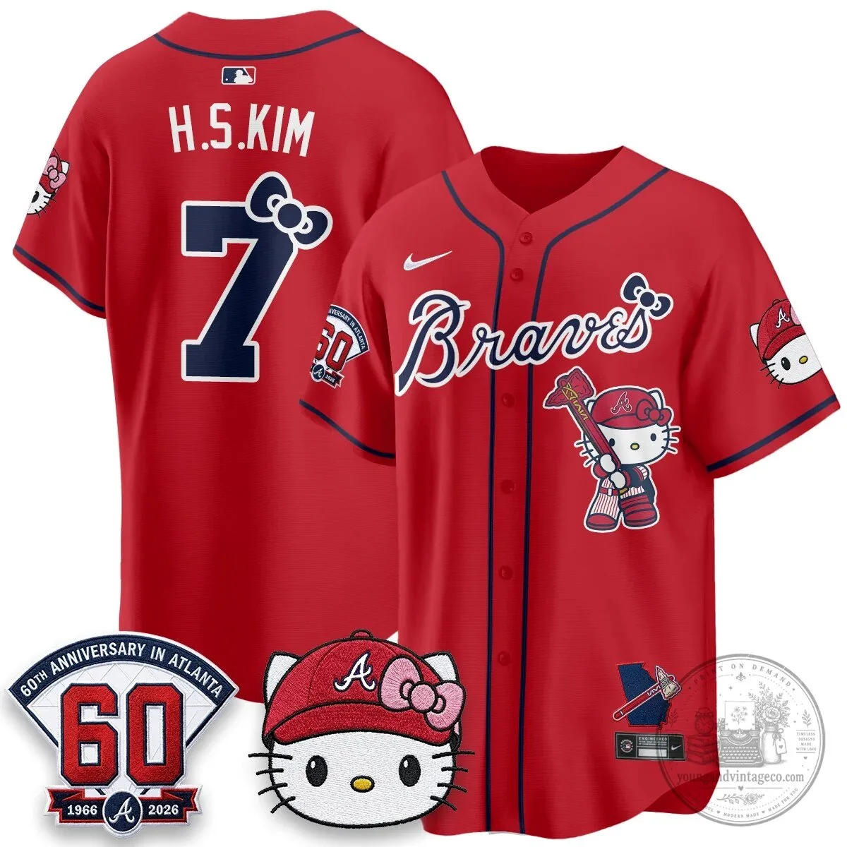 Atlanta Braves Hello Kitty Baseball Jersey Olson 28 60th Anniversary Edition 68 Atlanta Braves Hello Kitty Baseball Jersey Olson 28 60th Anniversary Edition