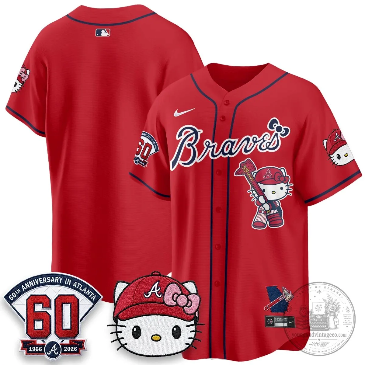 Atlanta Braves Hello Kitty Baseball Jersey Olson 28 60th Anniversary Edition 71 Atlanta Braves Hello Kitty Baseball Jersey Olson 28 60th Anniversary Edition