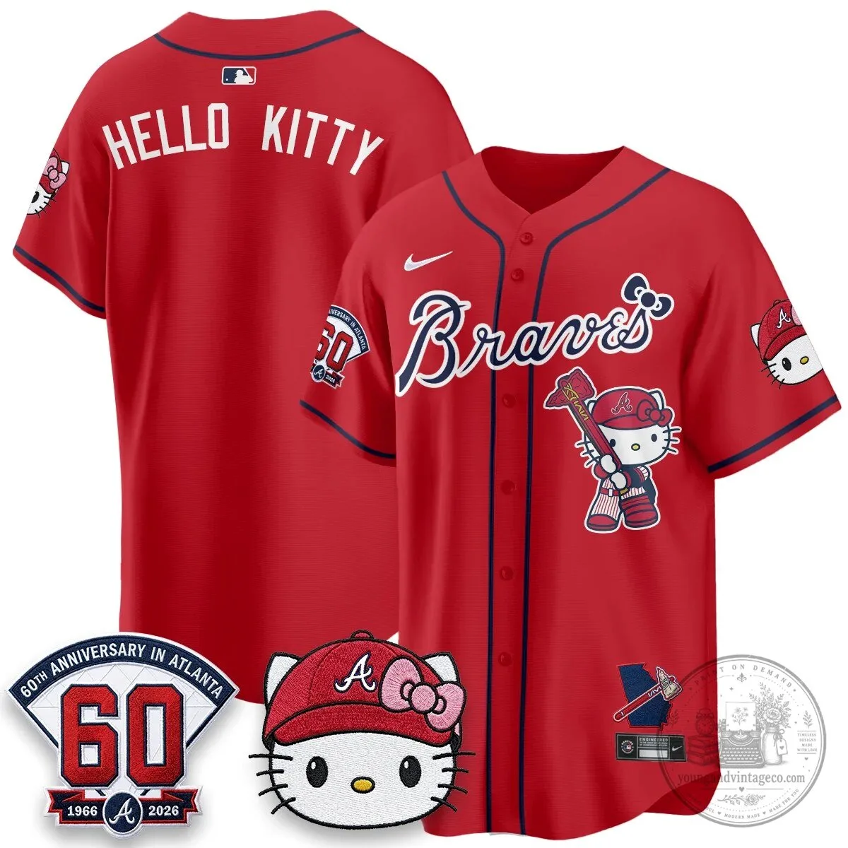Atlanta Braves Hello Kitty Baseball Jersey Olson 28 60th Anniversary Edition 72 Atlanta Braves Hello Kitty Baseball Jersey Olson 28 60th Anniversary Edition