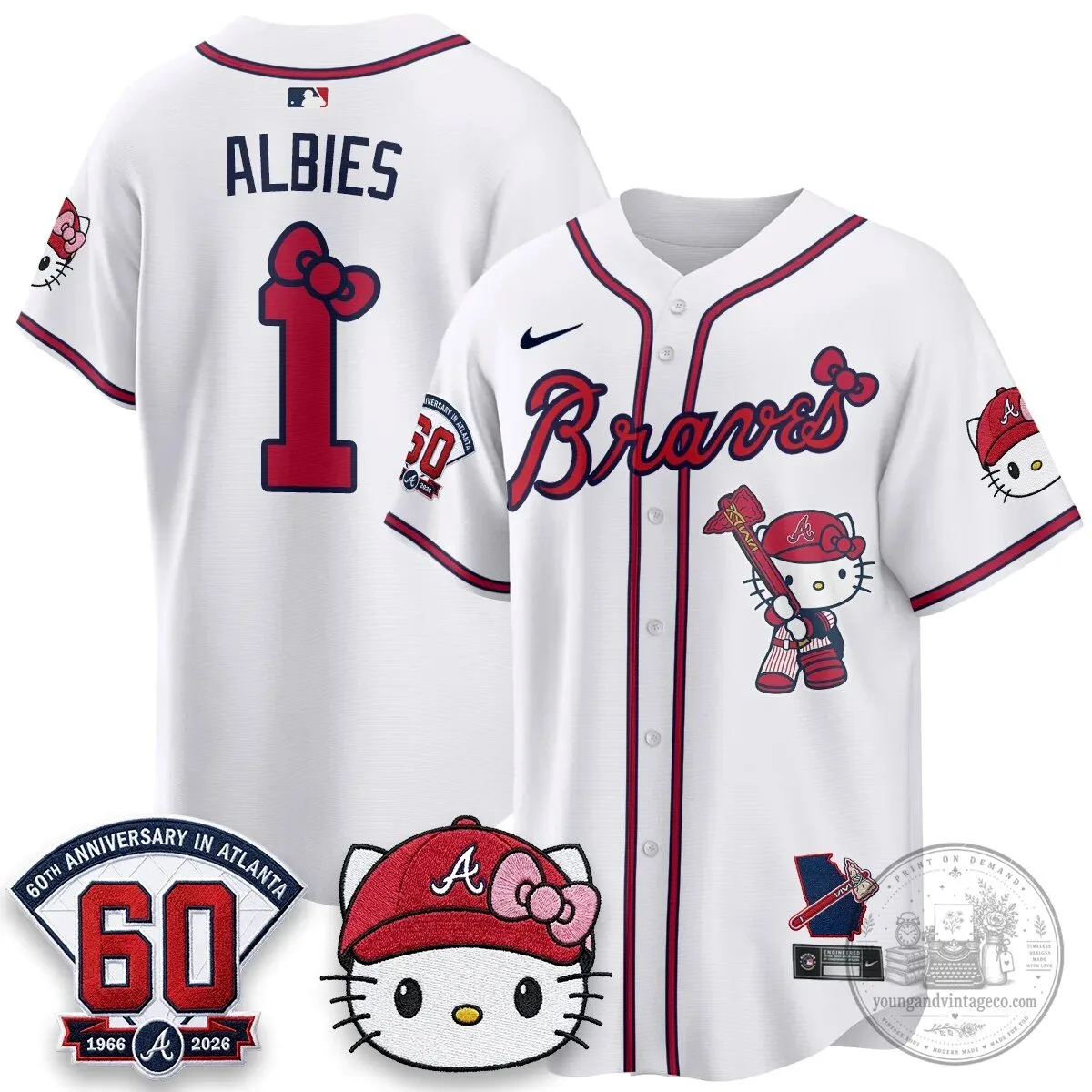 Atlanta Braves Hello Kitty Baseball Jersey Olson 28 60th Anniversary Edition 74 Atlanta Braves Hello Kitty Baseball Jersey Olson 28 60th Anniversary Edition