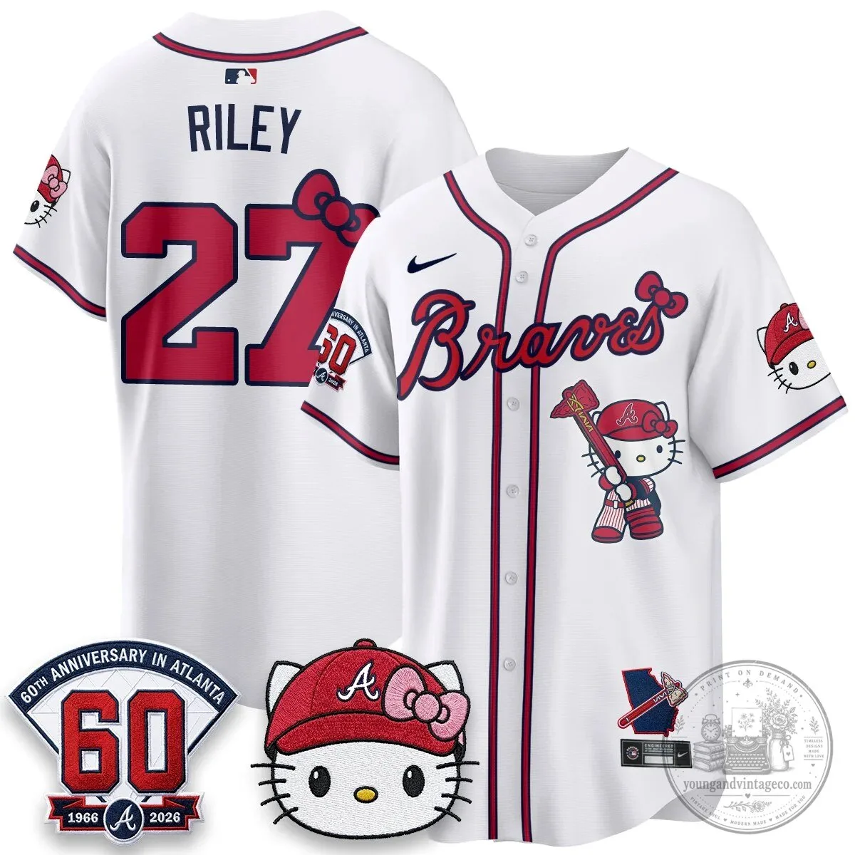 Atlanta Braves Hello Kitty Baseball Jersey Olson 28 60th Anniversary Edition 76 Atlanta Braves Hello Kitty Baseball Jersey Olson 28 60th Anniversary Edition