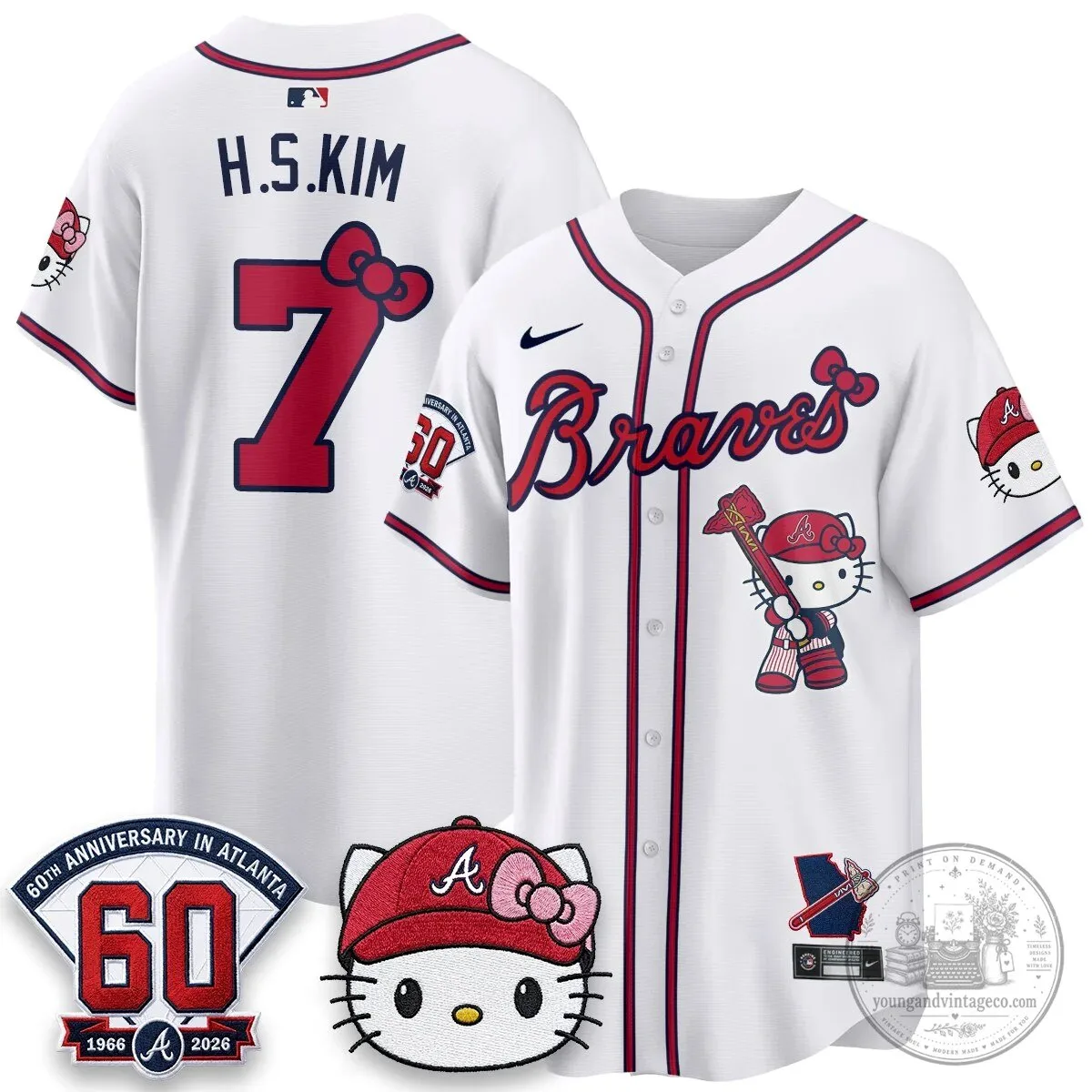 Atlanta Braves Hello Kitty Baseball Jersey Olson 28 60th Anniversary Edition 77 Atlanta Braves Hello Kitty Baseball Jersey Olson 28 60th Anniversary Edition