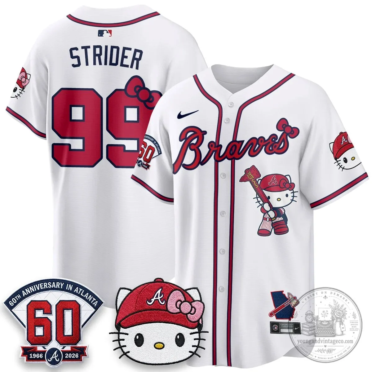 Atlanta Braves Hello Kitty Baseball Jersey Olson 28 60th Anniversary Edition 78 Atlanta Braves Hello Kitty Baseball Jersey Olson 28 60th Anniversary Edition