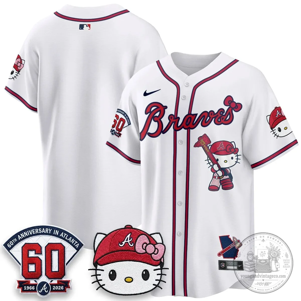 Atlanta Braves Hello Kitty Baseball Jersey Olson 28 60th Anniversary Edition 80 Atlanta Braves Hello Kitty Baseball Jersey Olson 28 60th Anniversary Edition