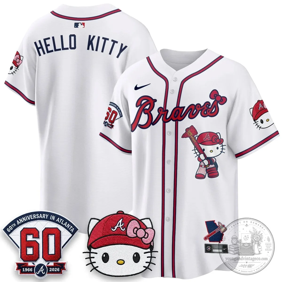 Atlanta Braves Hello Kitty Baseball Jersey Olson 28 60th Anniversary Edition 81 Atlanta Braves Hello Kitty Baseball Jersey Olson 28 60th Anniversary Edition