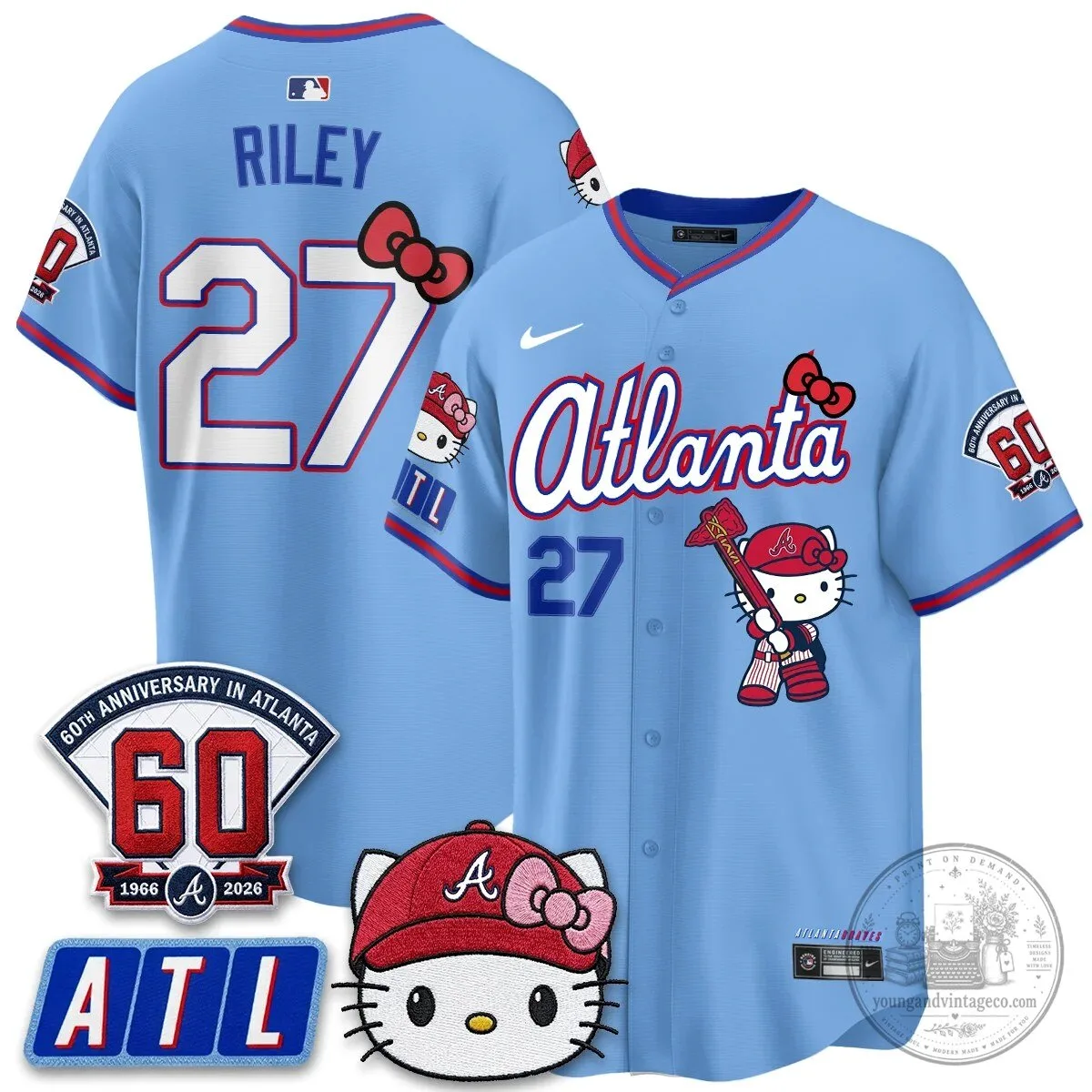 Atlanta Braves Hello Kitty Baseball Jersey Olson 28 60th Anniversary Edition 84 Atlanta Braves Hello Kitty Baseball Jersey Olson 28 60th Anniversary Edition