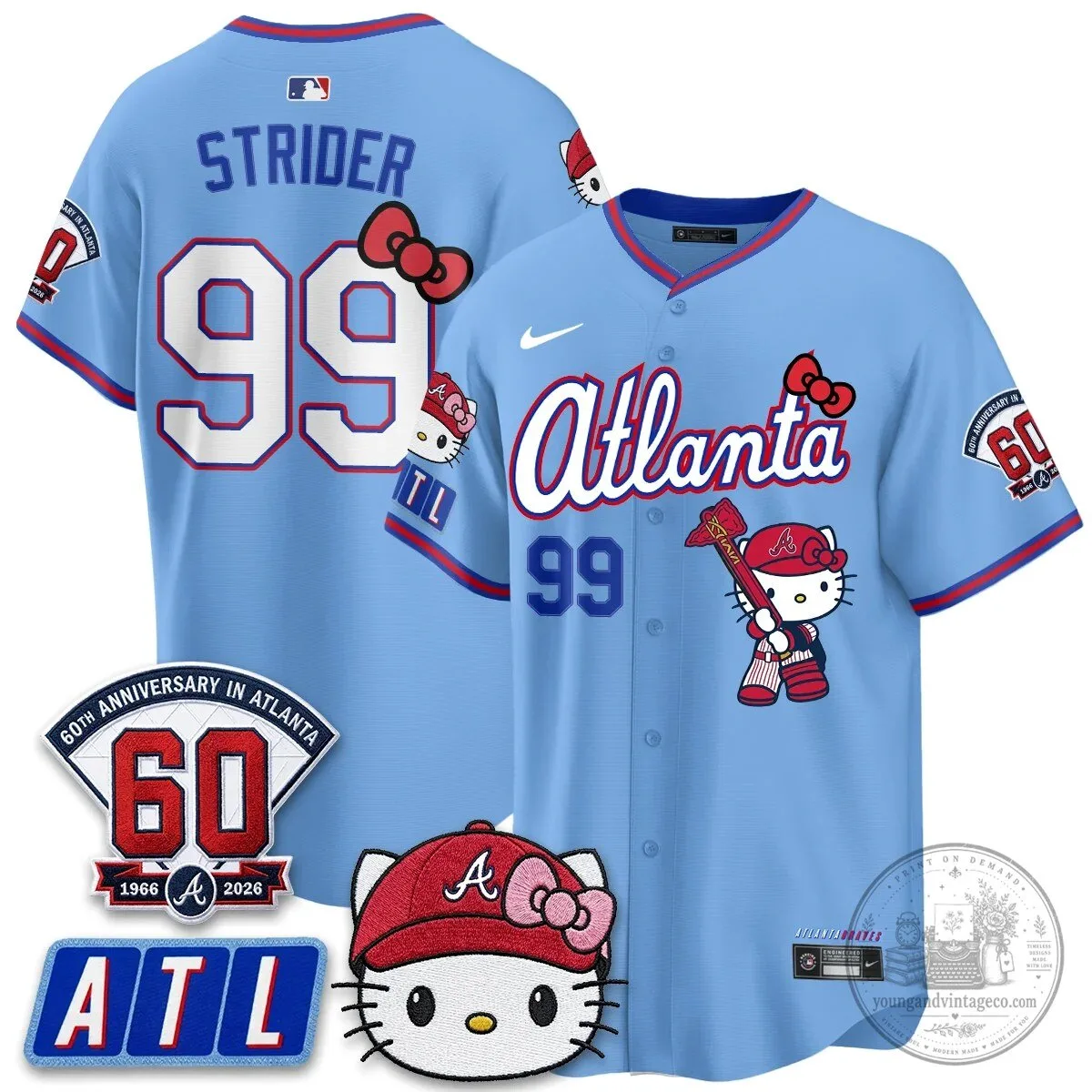 Atlanta Braves Hello Kitty Baseball Jersey Olson 28 60th Anniversary Edition 86 Atlanta Braves Hello Kitty Baseball Jersey Olson 28 60th Anniversary Edition