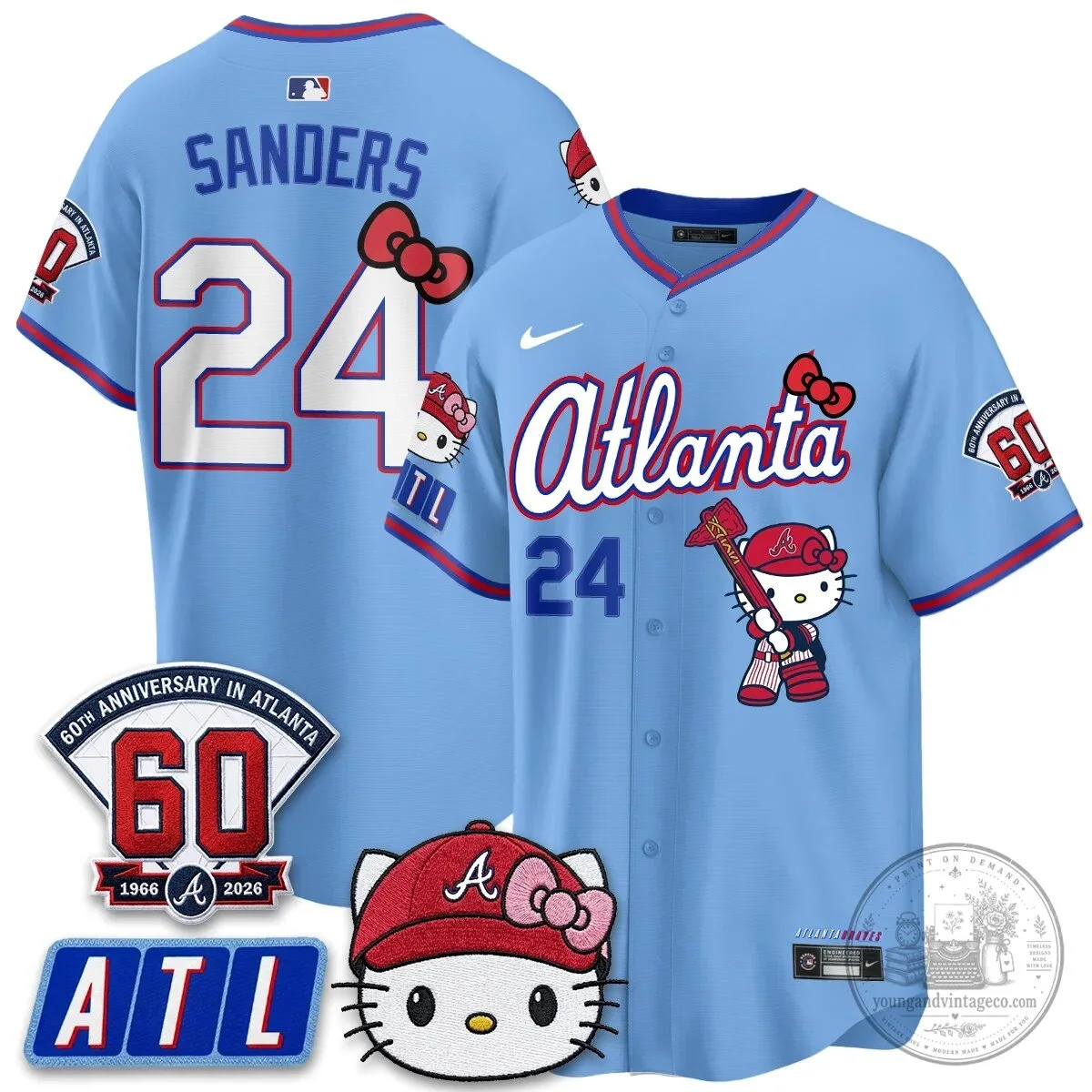 Atlanta Braves Hello Kitty Baseball Jersey Olson 28 60th Anniversary Edition 87 Atlanta Braves Hello Kitty Baseball Jersey Olson 28 60th Anniversary Edition