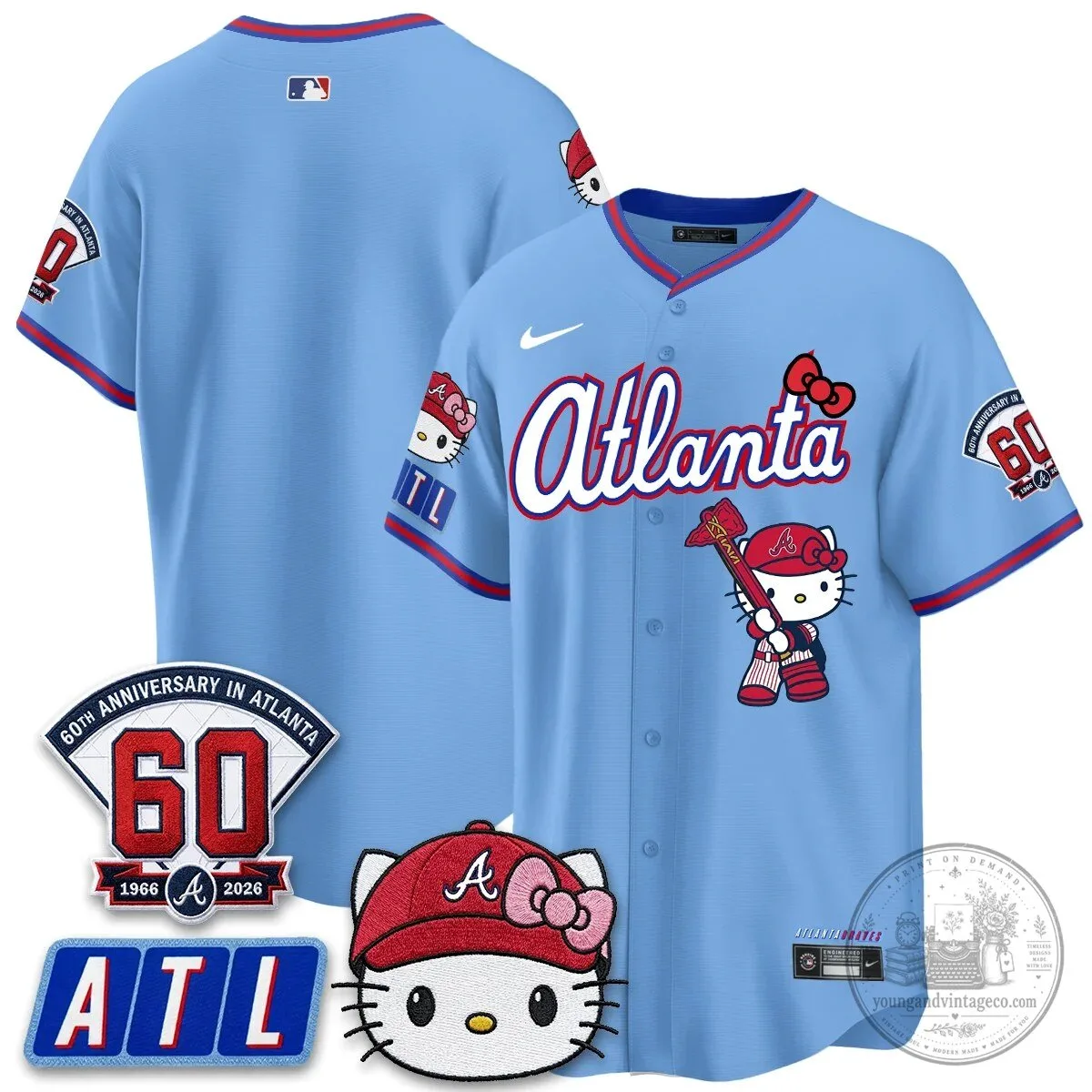 Atlanta Braves Hello Kitty Baseball Jersey Olson 28 60th Anniversary Edition 88 Atlanta Braves Hello Kitty Baseball Jersey Olson 28 60th Anniversary Edition