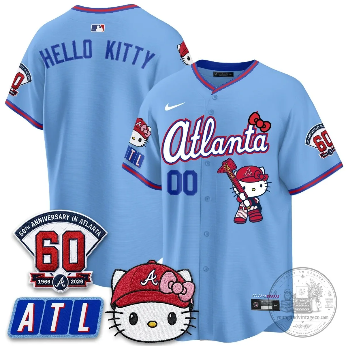 Atlanta Braves Hello Kitty Baseball Jersey Olson 28 60th Anniversary Edition 89 Atlanta Braves Hello Kitty Baseball Jersey Olson 28 60th Anniversary Edition