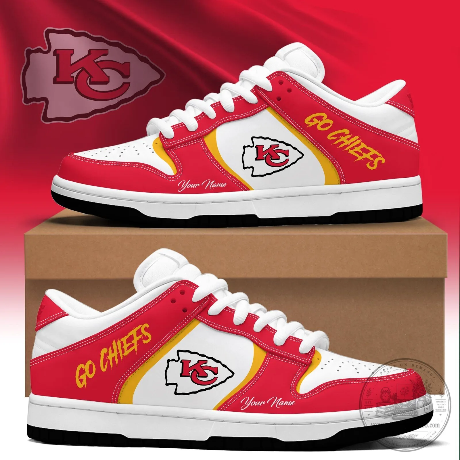 Kansas City Chiefs Personalized Team Logo Red and White Fan Shoes