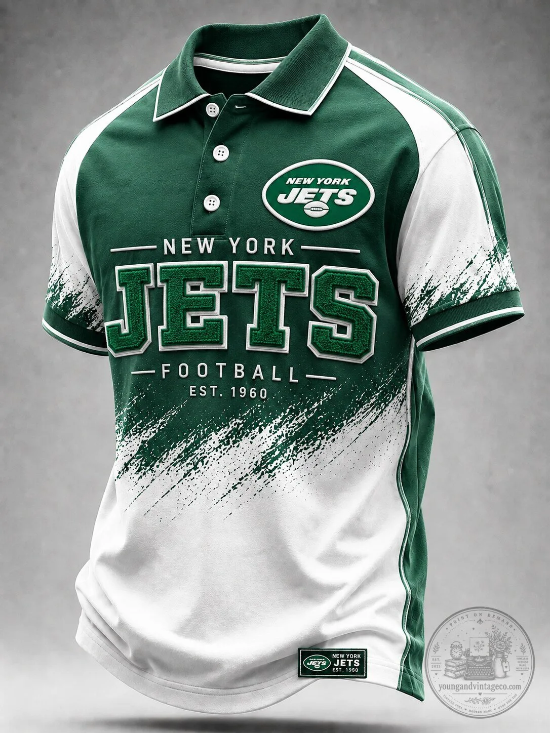 New York Jets Football Team Vintage Style Polo Shirt for Men