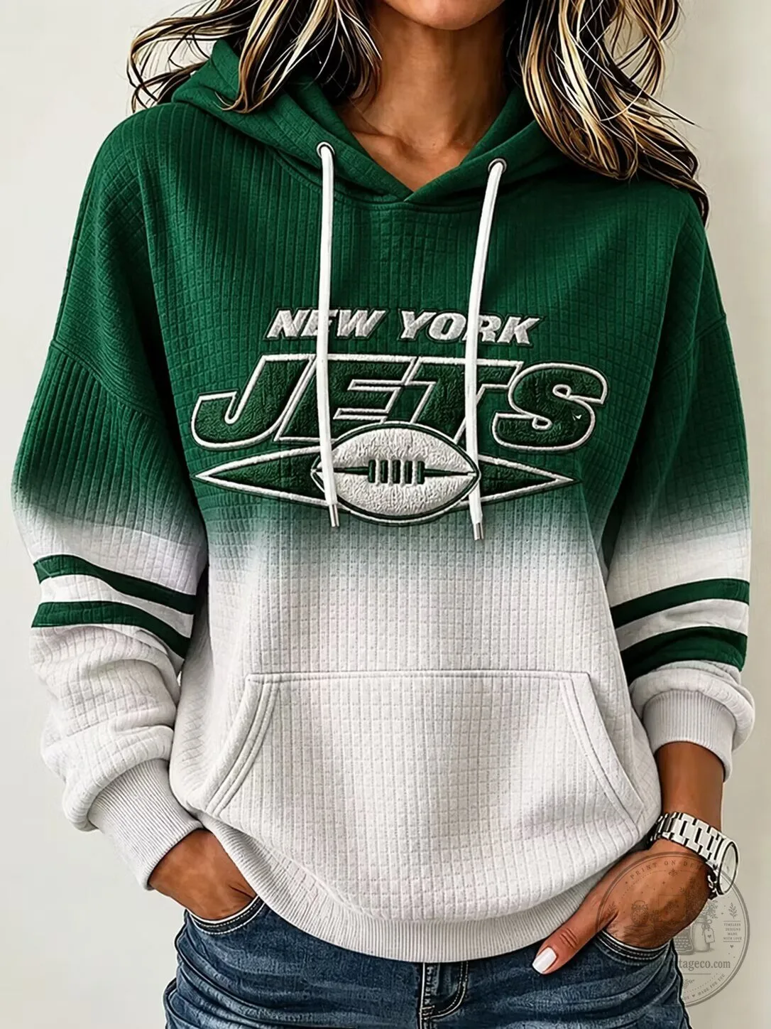 New York Jets Football Team Green and White Ombre Hoodie