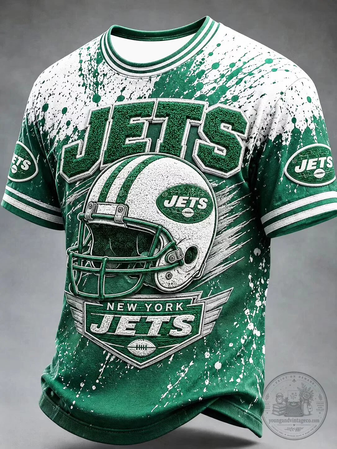 New York Jets Football Helmet Graphic Print Short Sleeve T-Shirt