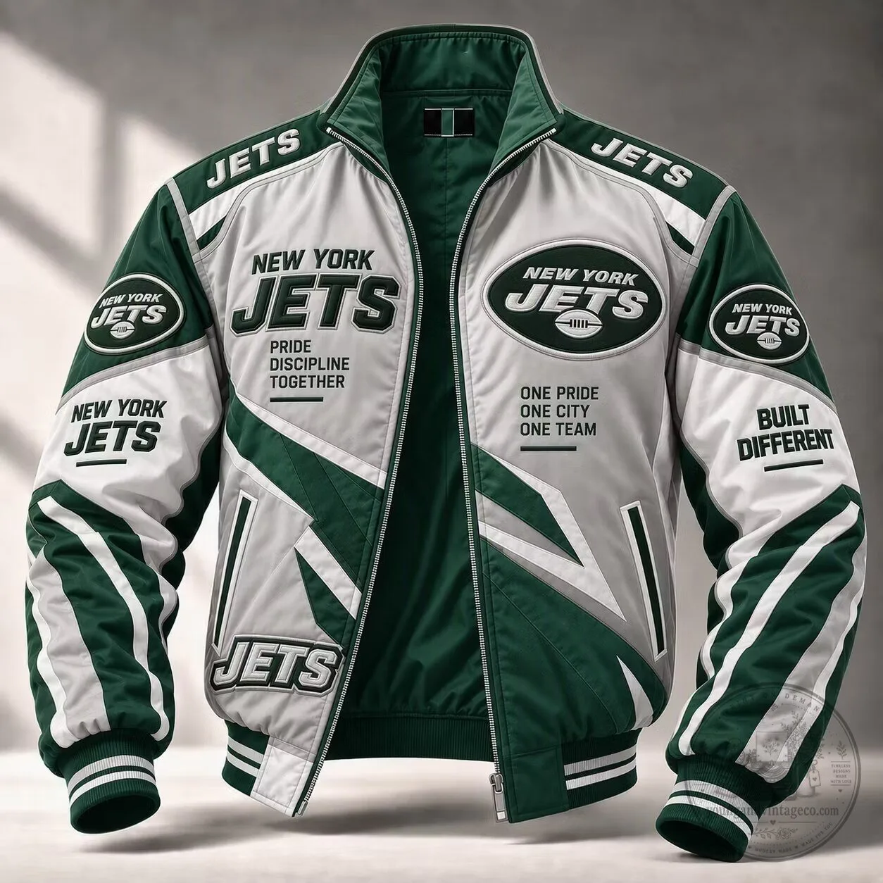New York Jets Green and White Colorblock Bomber Jacket