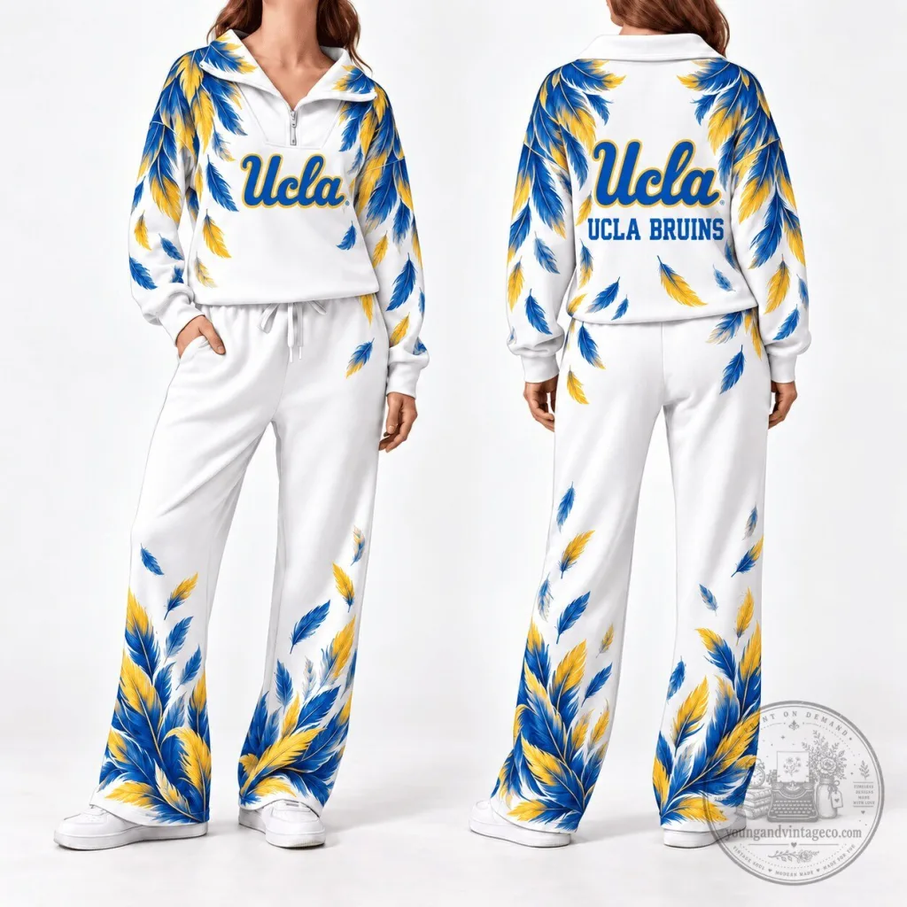 UCLA Bruins Feather Pattern Quarter-Zip Sweatshirt and Pants Set UCLA Bruins Feather Pattern Quarter-Zip Sweatshirt and Pants Set