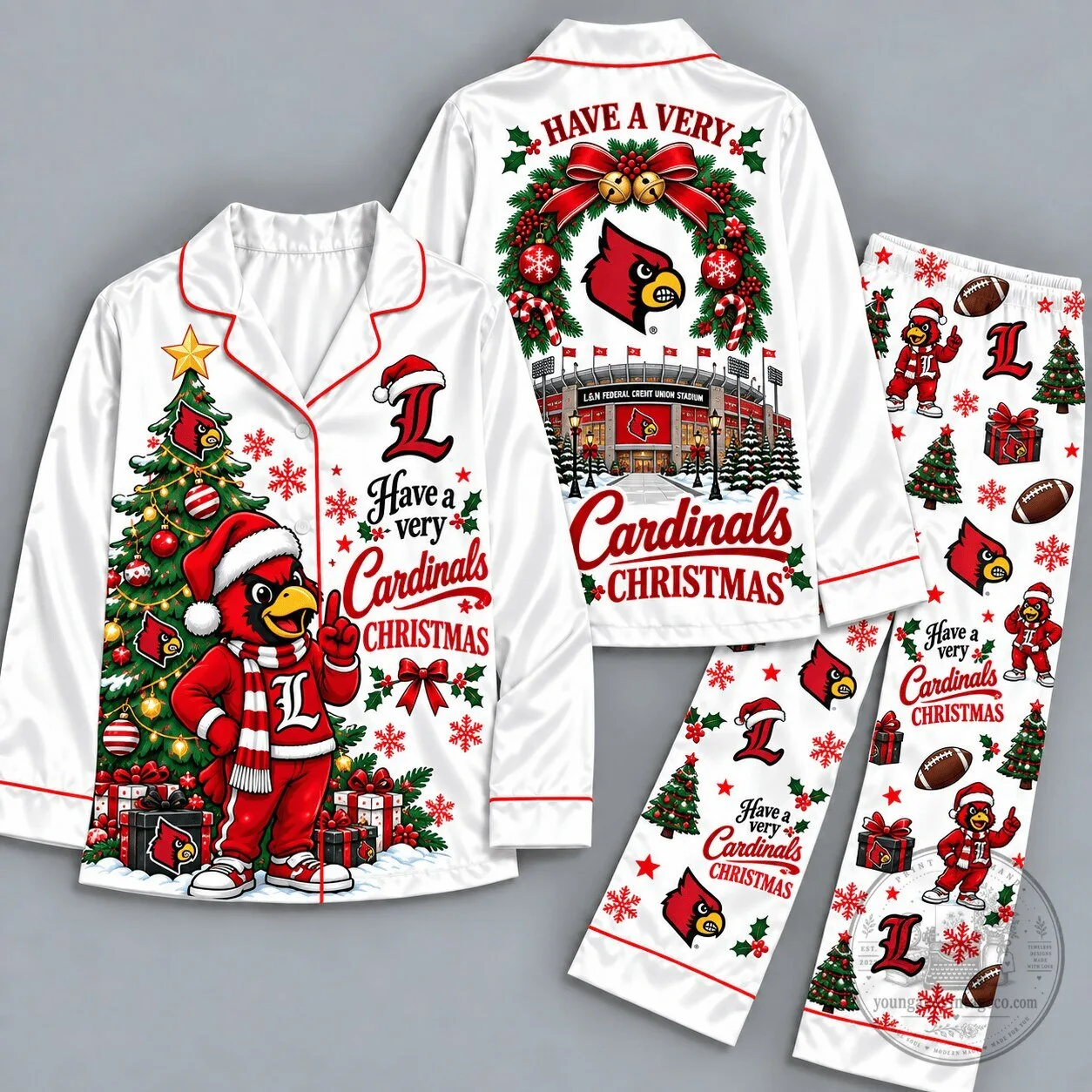 Louisville Cardinals Mascot Christmas Holiday Pajamas Set