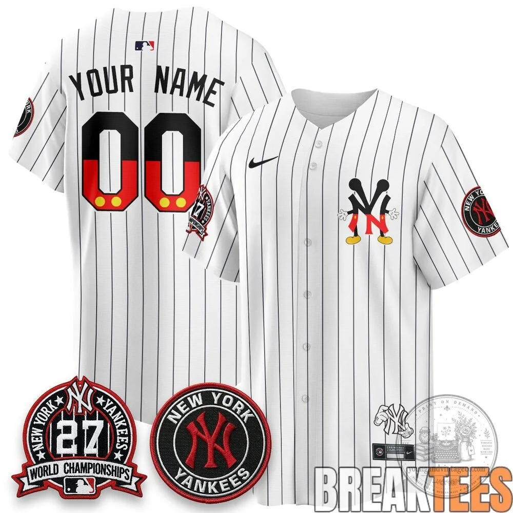 New York Yankees Mickey Mouse Custom Baseball Jersey 5 New York Yankees Mickey Mouse Custom Baseball Jersey