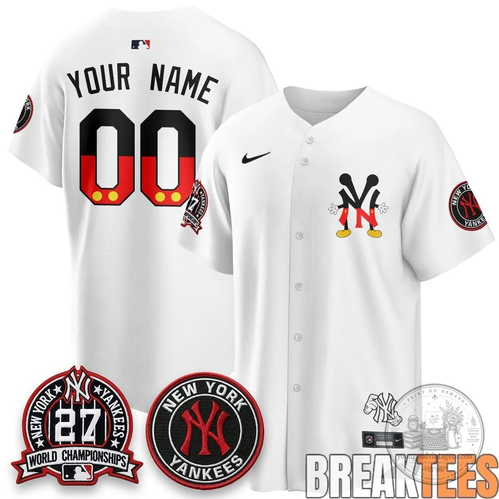 New York Yankees Mickey Mouse Custom Baseball Jersey 6 New York Yankees Mickey Mouse Custom Baseball Jersey