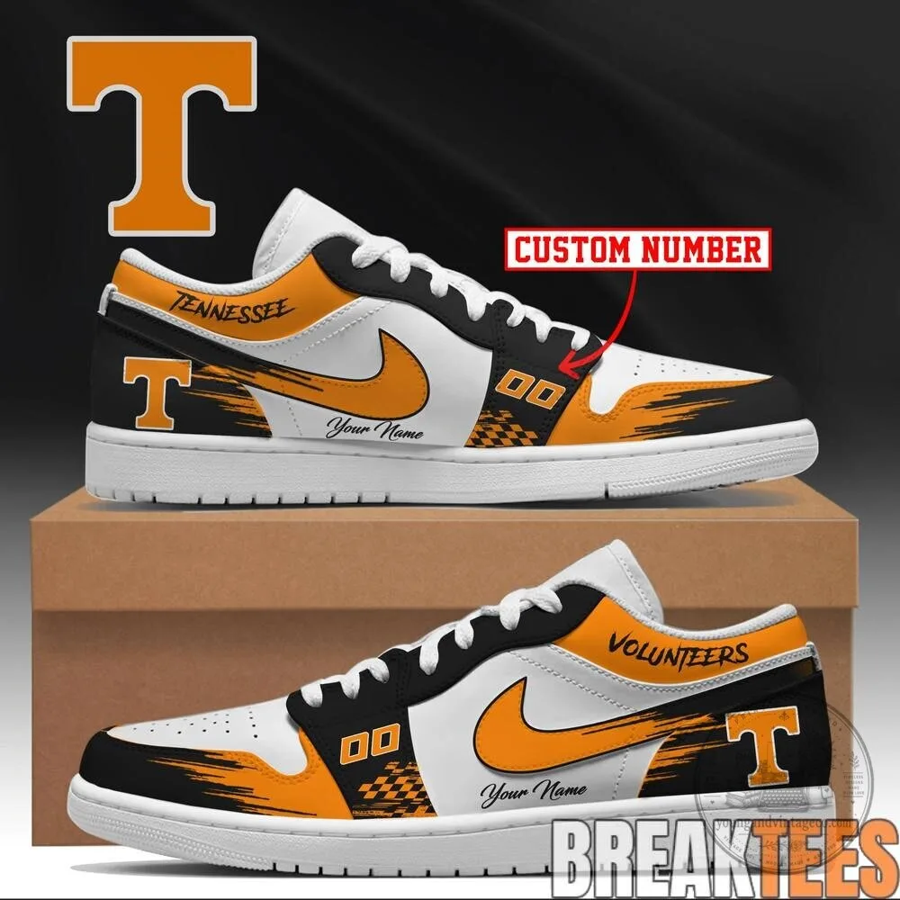 Tennessee Volunteers Custom Name And Number White And Orange Sneakers