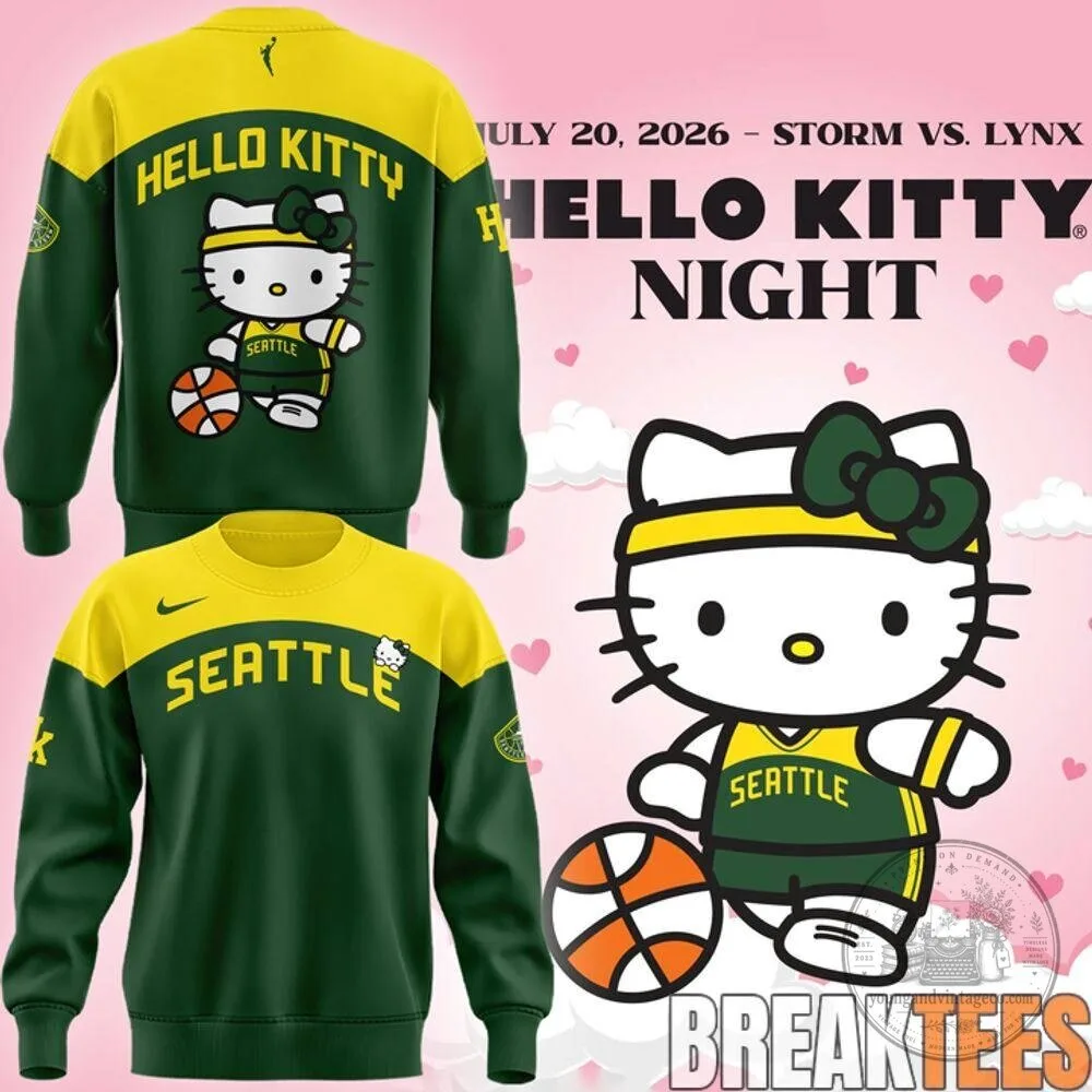 Seattle Storm Hello Kitty Night 2026 Basketball Game Green and Yellow Sweatshirt