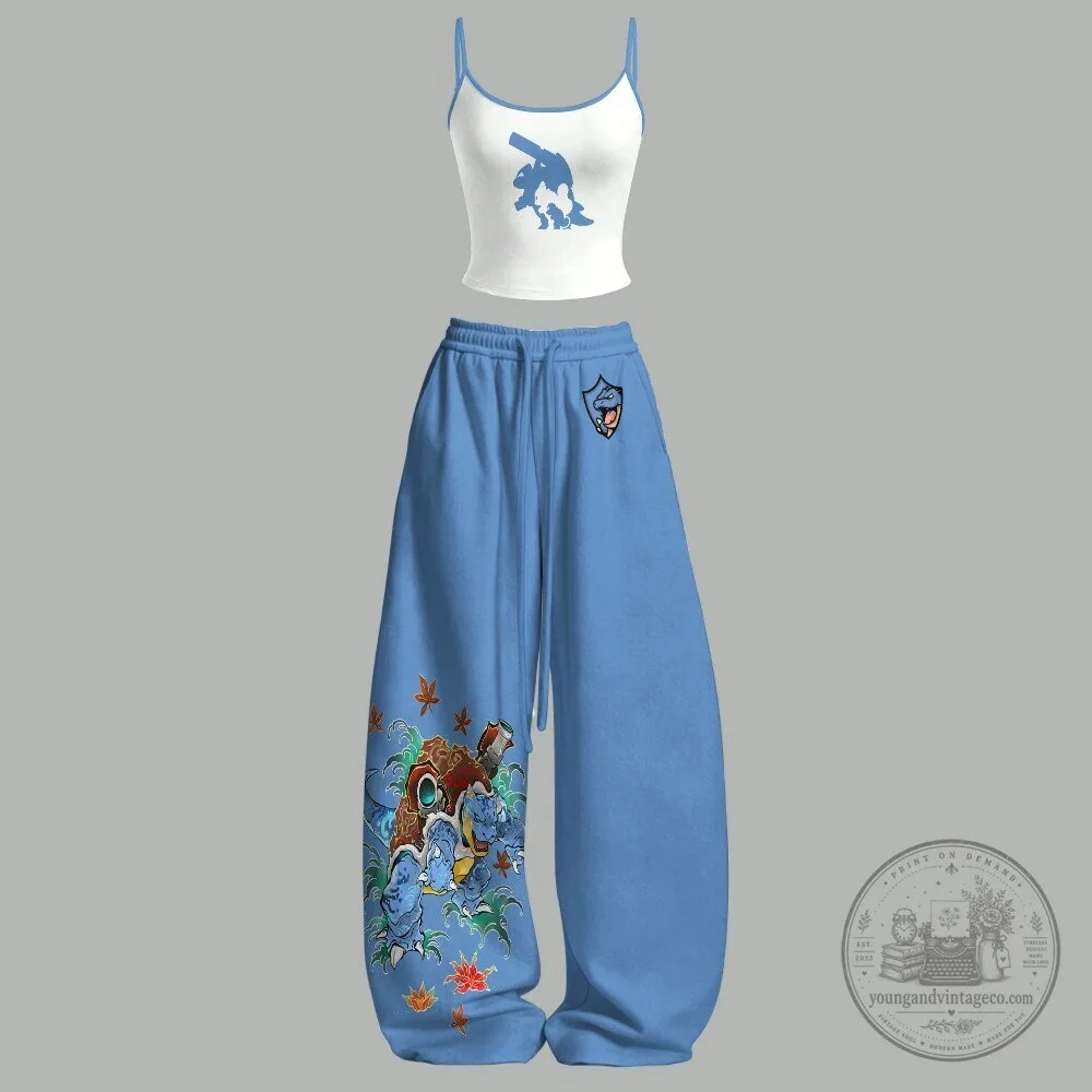 Pokemon Blastoise Squirtle Wartortle Anime Cartoon Pants and Tank Top Set