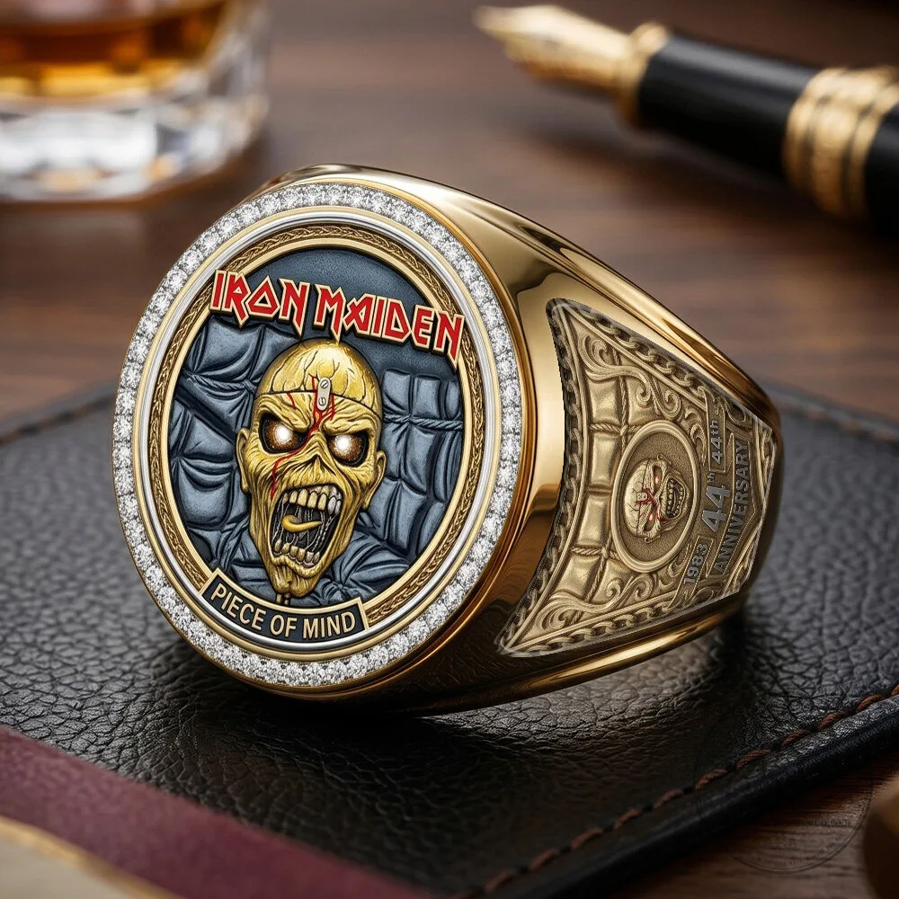 Iron Maiden Piece of Mind Eddie the Head 44th Anniversary Gold Ring
