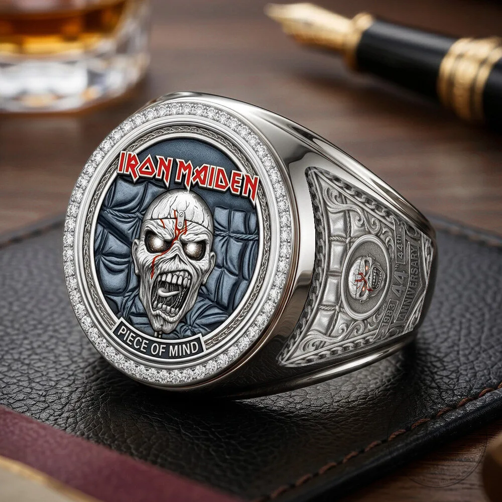 Iron Maiden Piece of Mind Eddie the Head 44th Anniversary Gold Ring 7 Iron Maiden Piece of Mind Eddie the Head 44th Anniversary Gold Ring