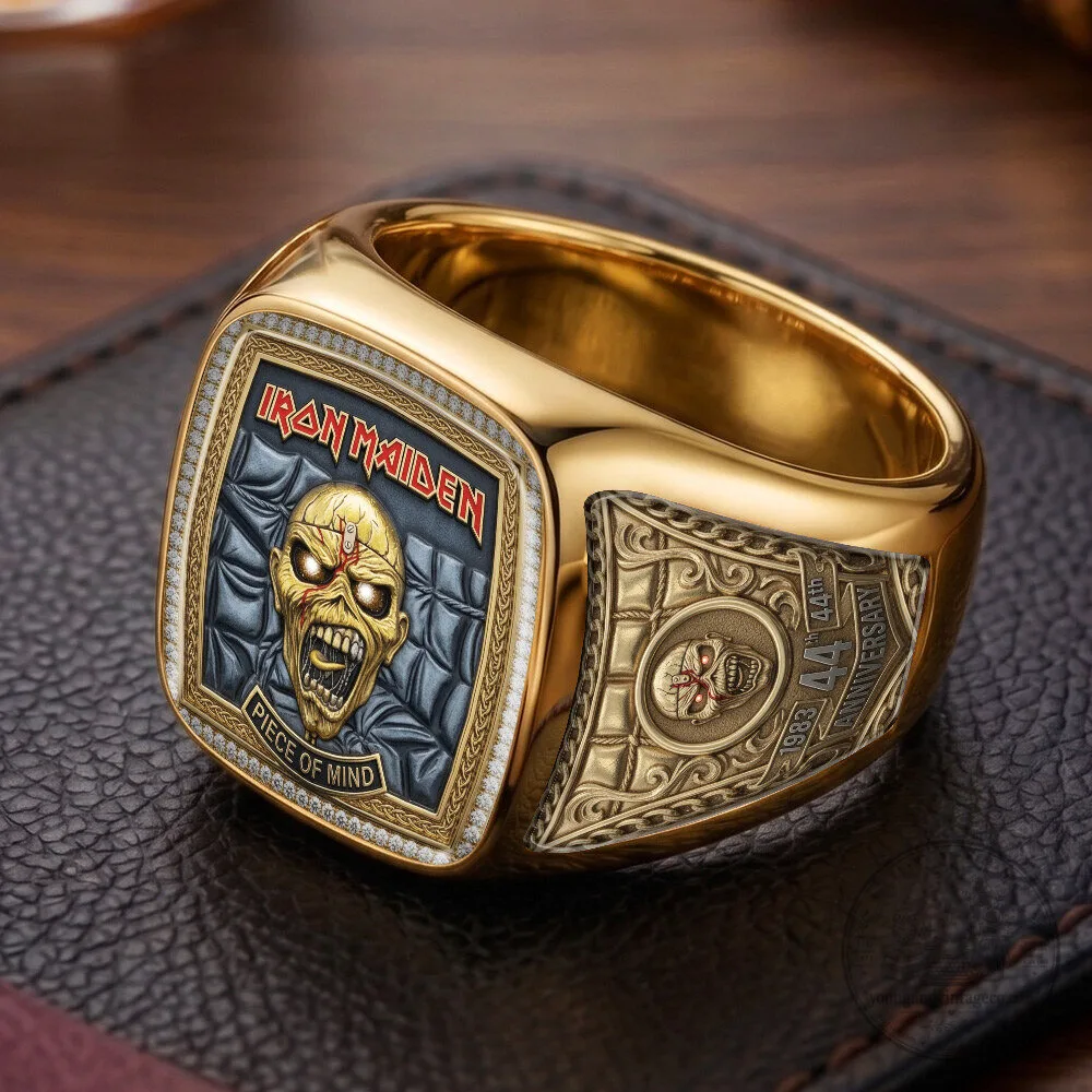 Iron Maiden Piece of Mind Eddie the Head 44th Anniversary Gold Ring 8 Iron Maiden Piece of Mind Eddie the Head 44th Anniversary Gold Ring