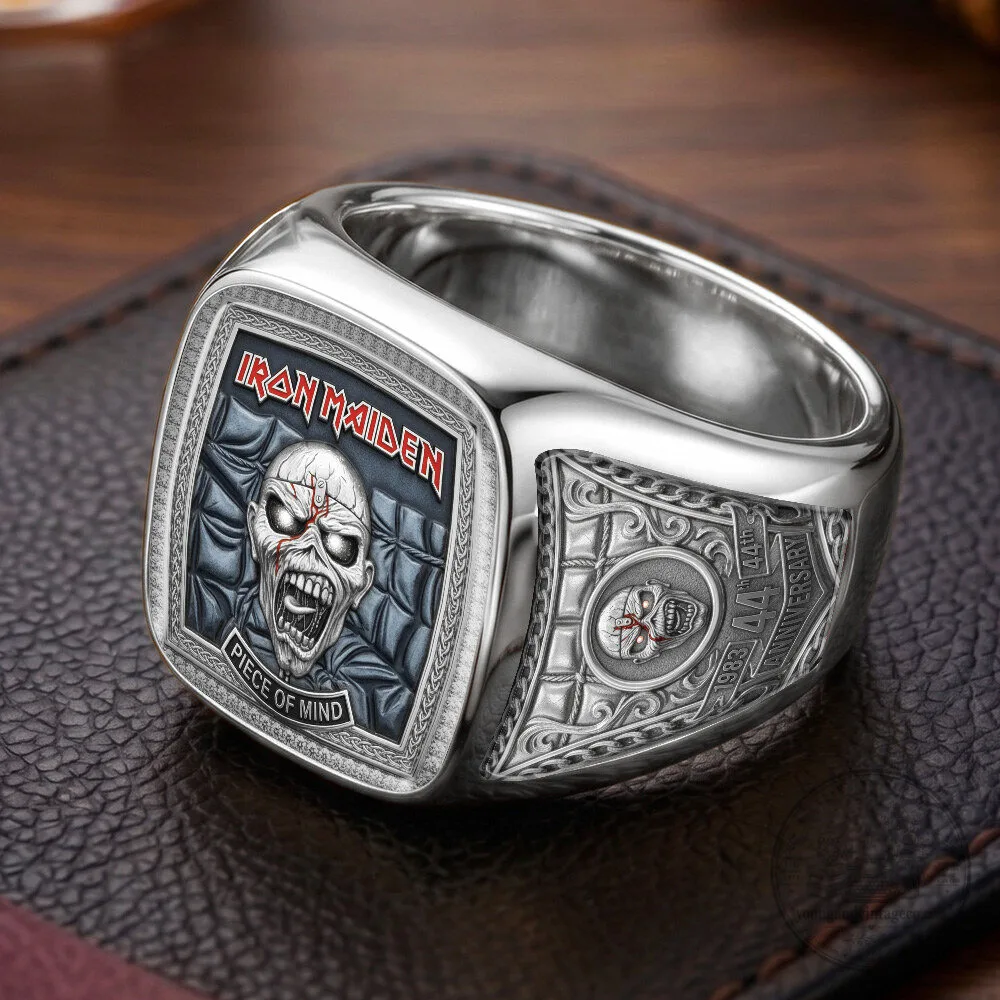 Iron Maiden Piece of Mind Eddie the Head 44th Anniversary Gold Ring 9 Iron Maiden Piece of Mind Eddie the Head 44th Anniversary Gold Ring