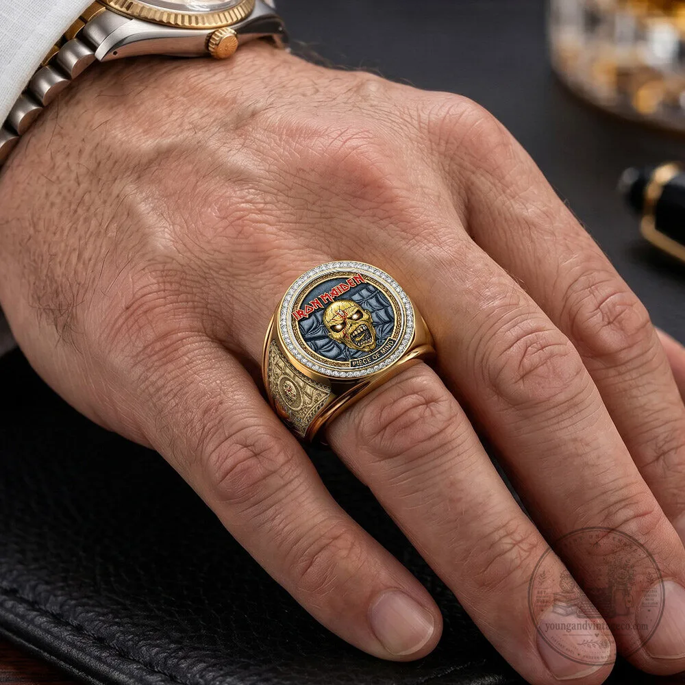 Iron Maiden Piece of Mind Eddie the Head 44th Anniversary Gold Ring 10 Iron Maiden Piece of Mind Eddie the Head 44th Anniversary Gold Ring
