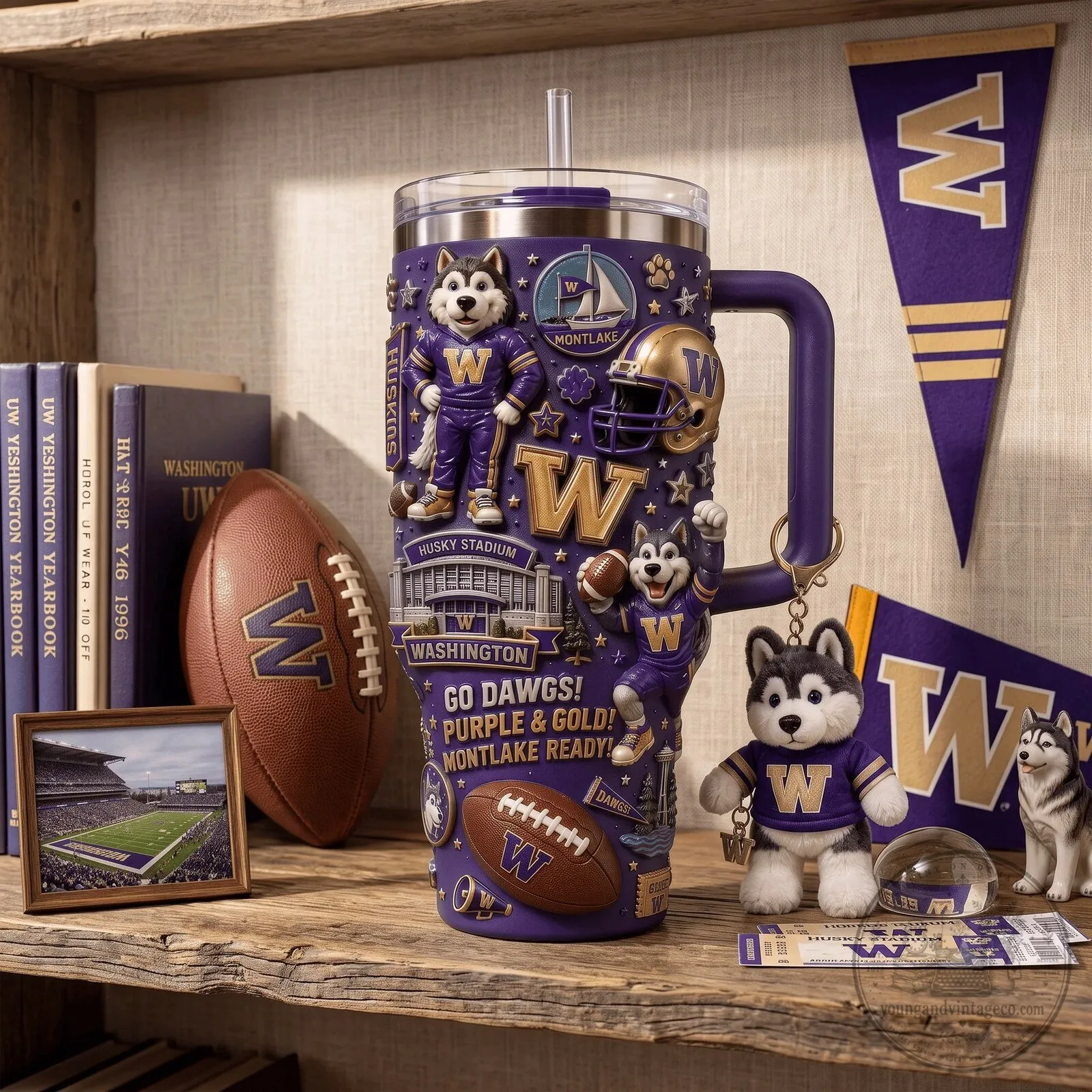 Washington Huskies Football Team Purple and Gold Insulated Tumbler with Handle 4 Washington Huskies Football Team Purple and Gold Insulated Tumbler with Handle