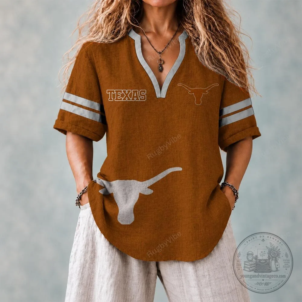 Texas Longhorns Football Team Logo V-Neck Short Sleeve Shirt
