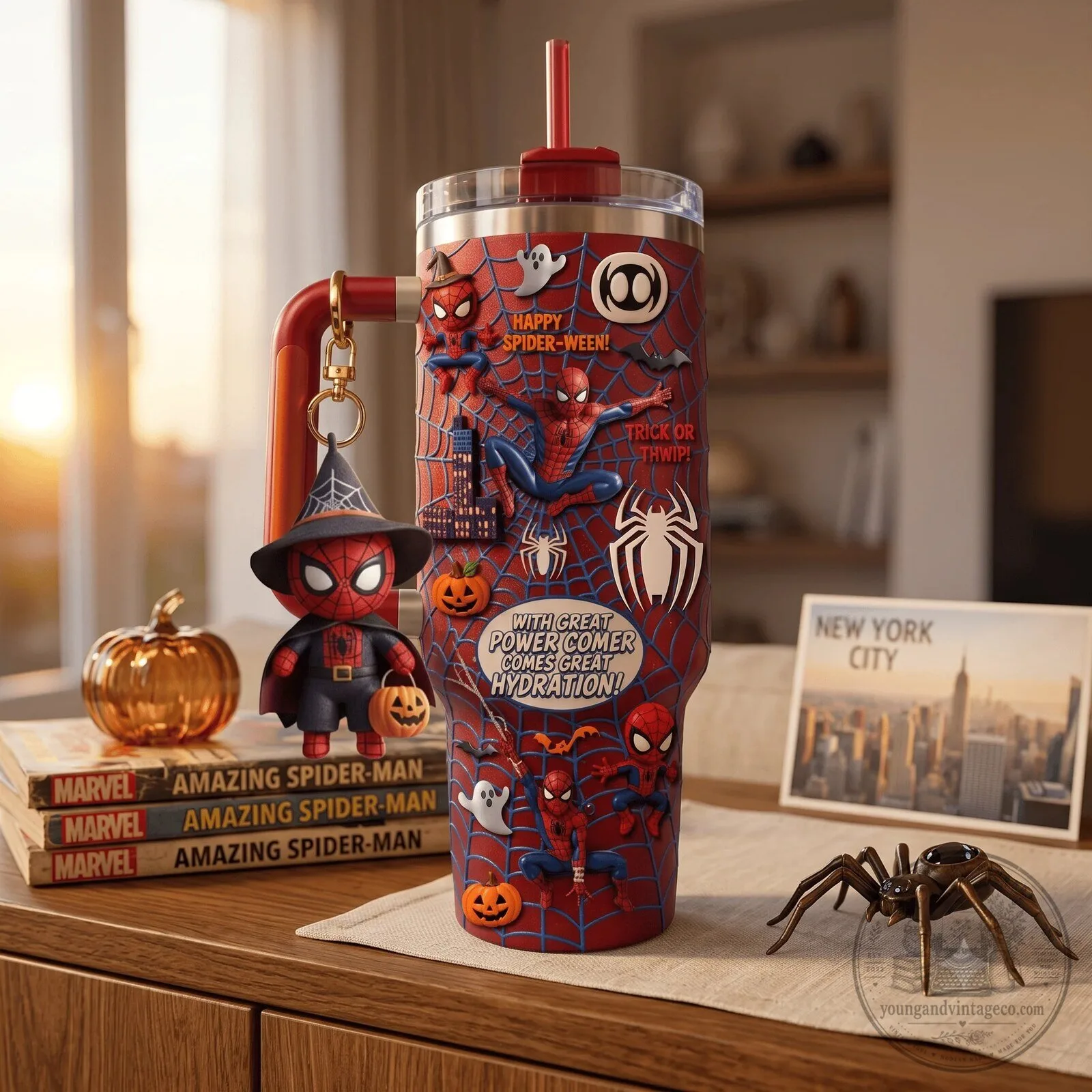 Spider-Man Halloween Trick or Thwip With Great Power Comes Great Hydration Tumbler