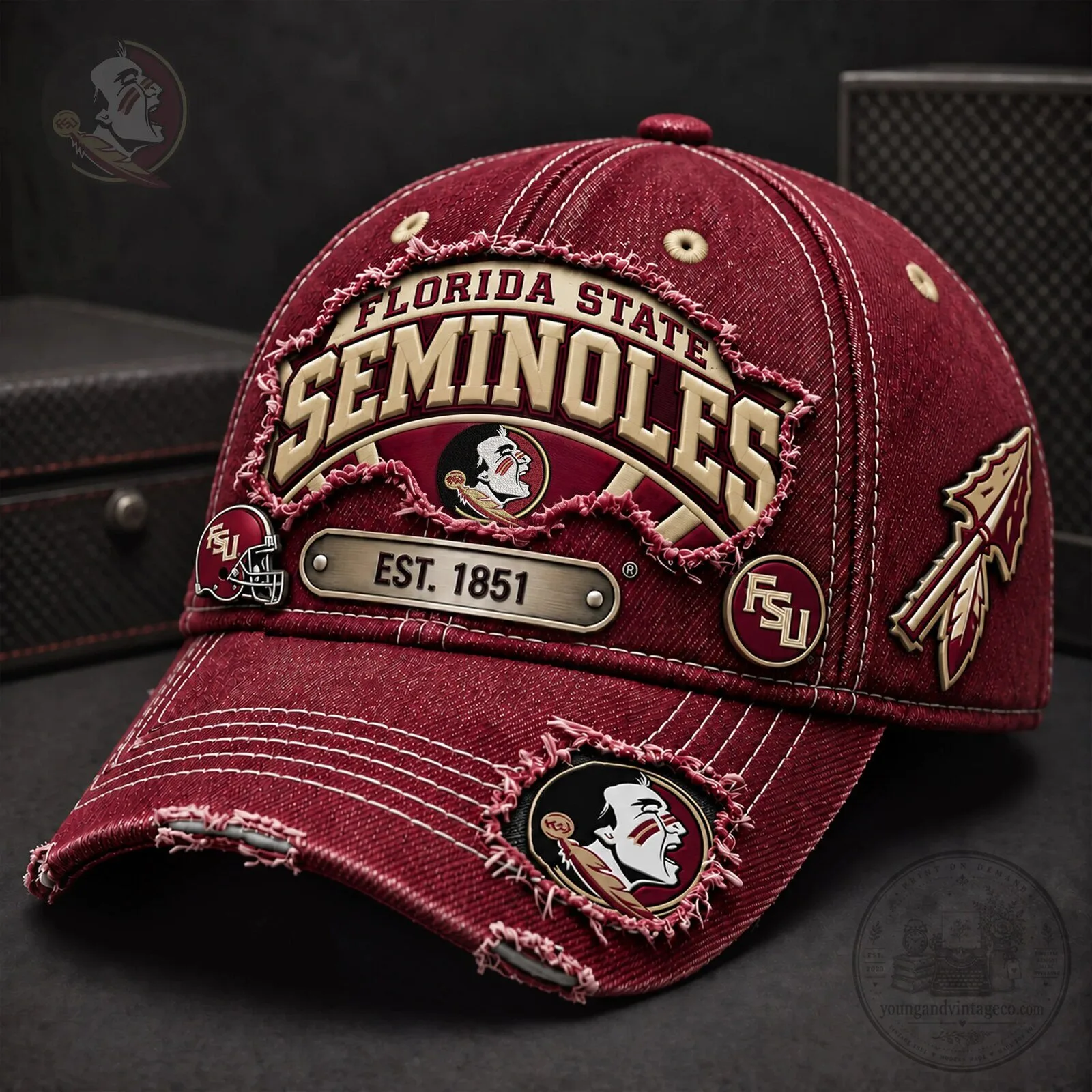 Florida State Seminoles Distressed Red Denim Baseball Cap Hat