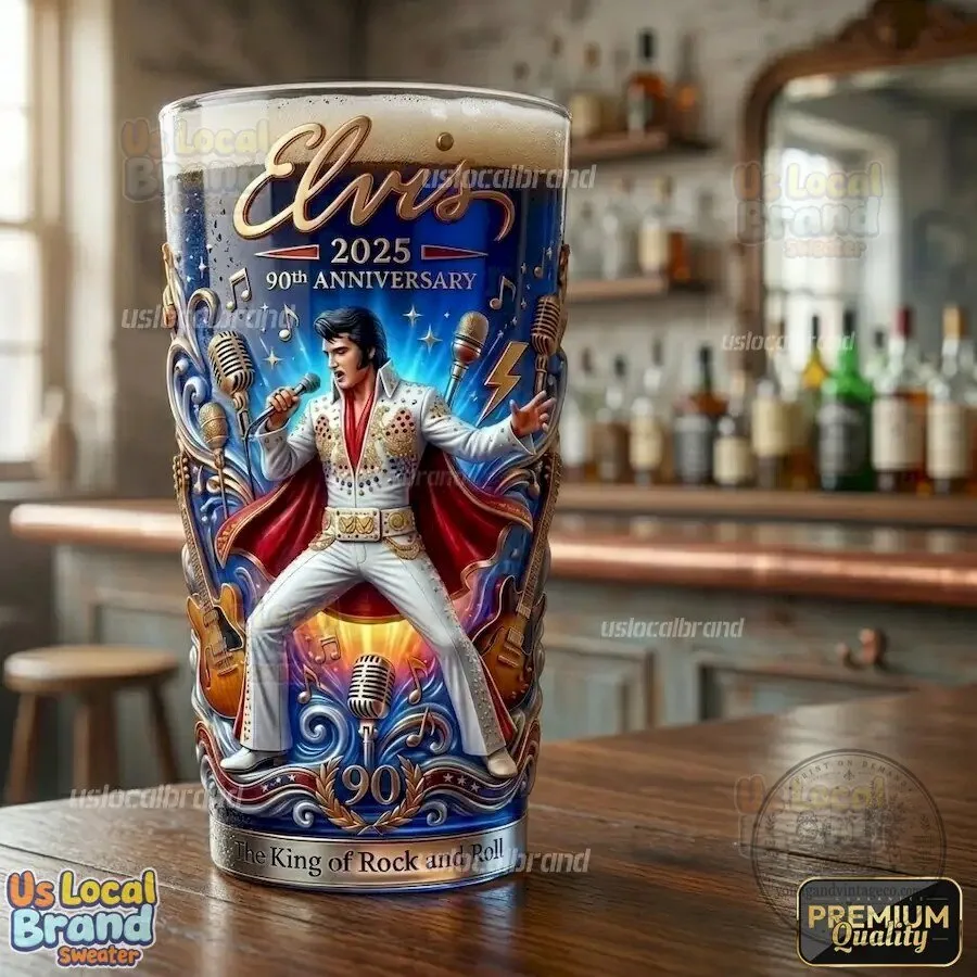 Elvis Presley 90th Anniversary The King of Rock and Roll Drinking Glass