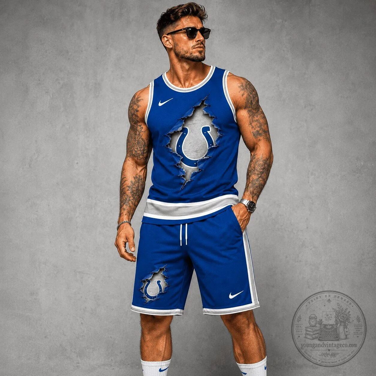 Indianapolis Colts Distressed Logo Blue Football Fan Tank Top