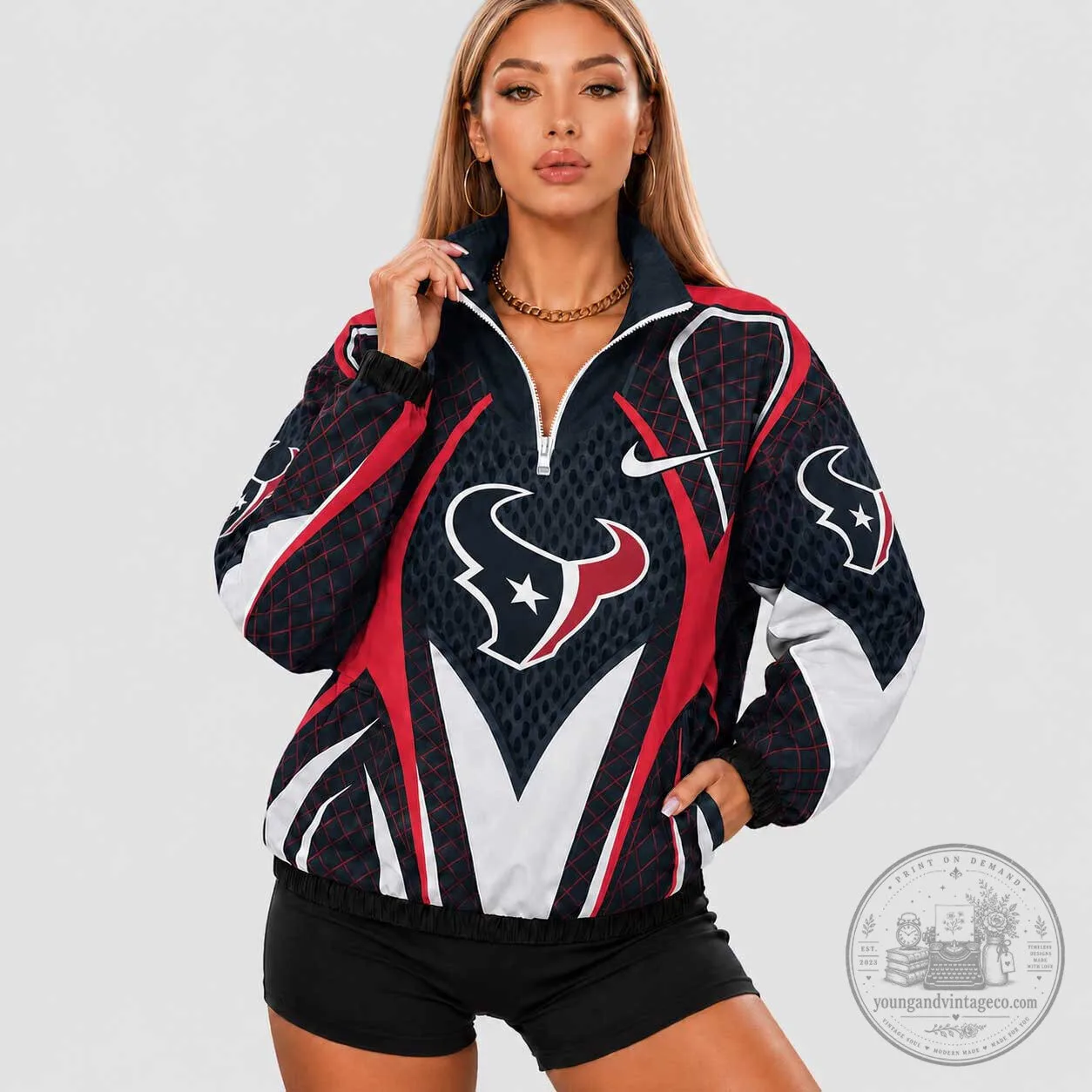 Houston Texans NFL Football Team Fan Quarter Zip Jacket for Women