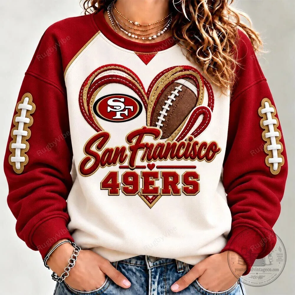 San Francisco 49ers Football Heart Embroidered Sweatshirt
