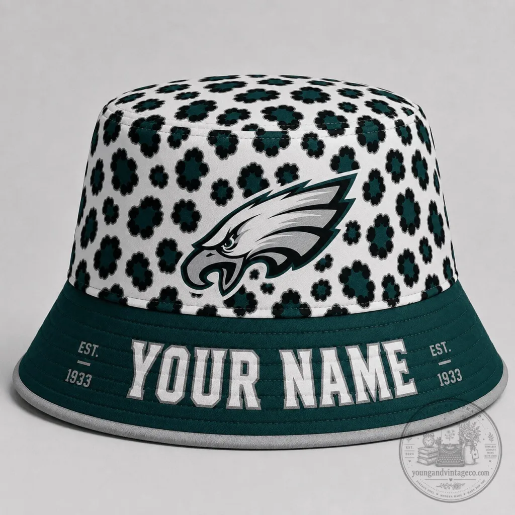 Philadelphia Eagles Fan Leopard Print Custom Name Bucket Hat Philadelphia Eagles Fan Leopard Print Custom Name Bucket Hat
