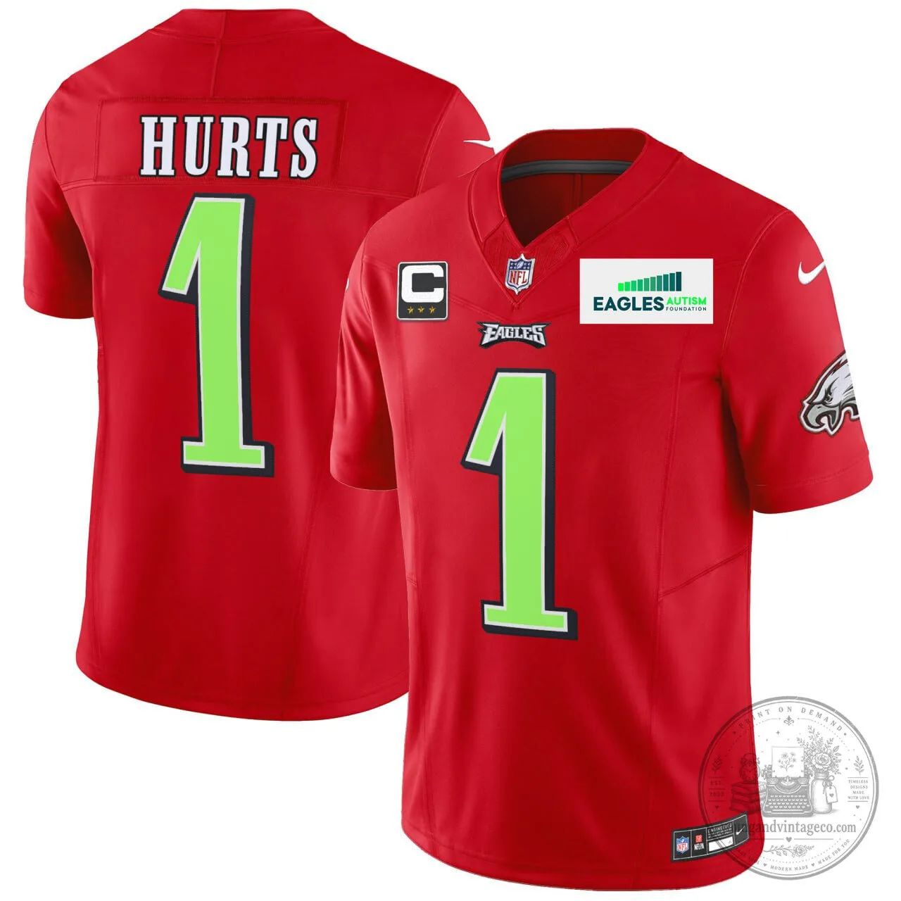 Jalen Hurts Philadelphia Eagles Red Football Jersey