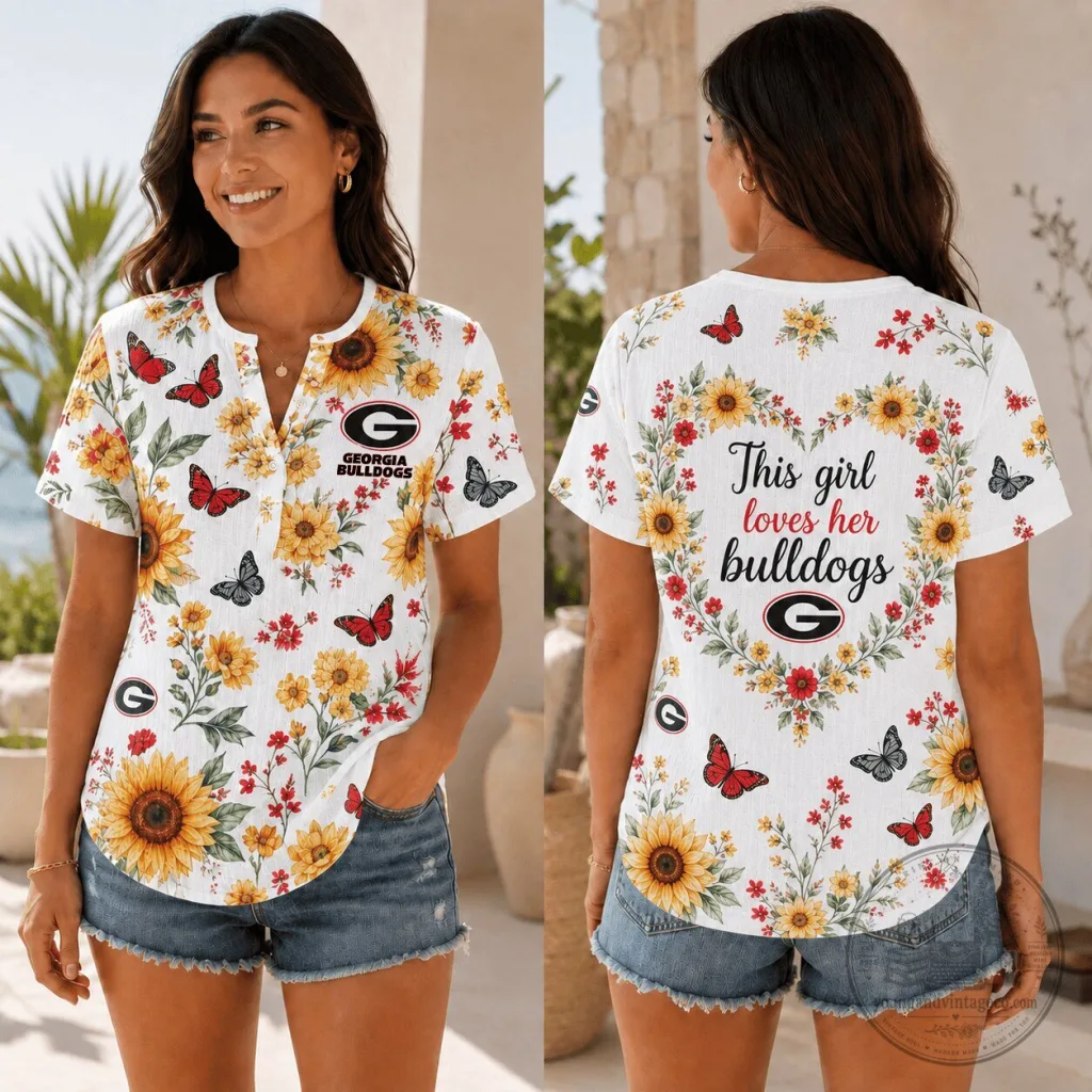 Georgia Bulldogs Shirt Sunflower Butterfly Women's Summer T-Shirt 14 Georgia Bulldogs Shirt Sunflower Butterfly Women's Summer T-Shirt