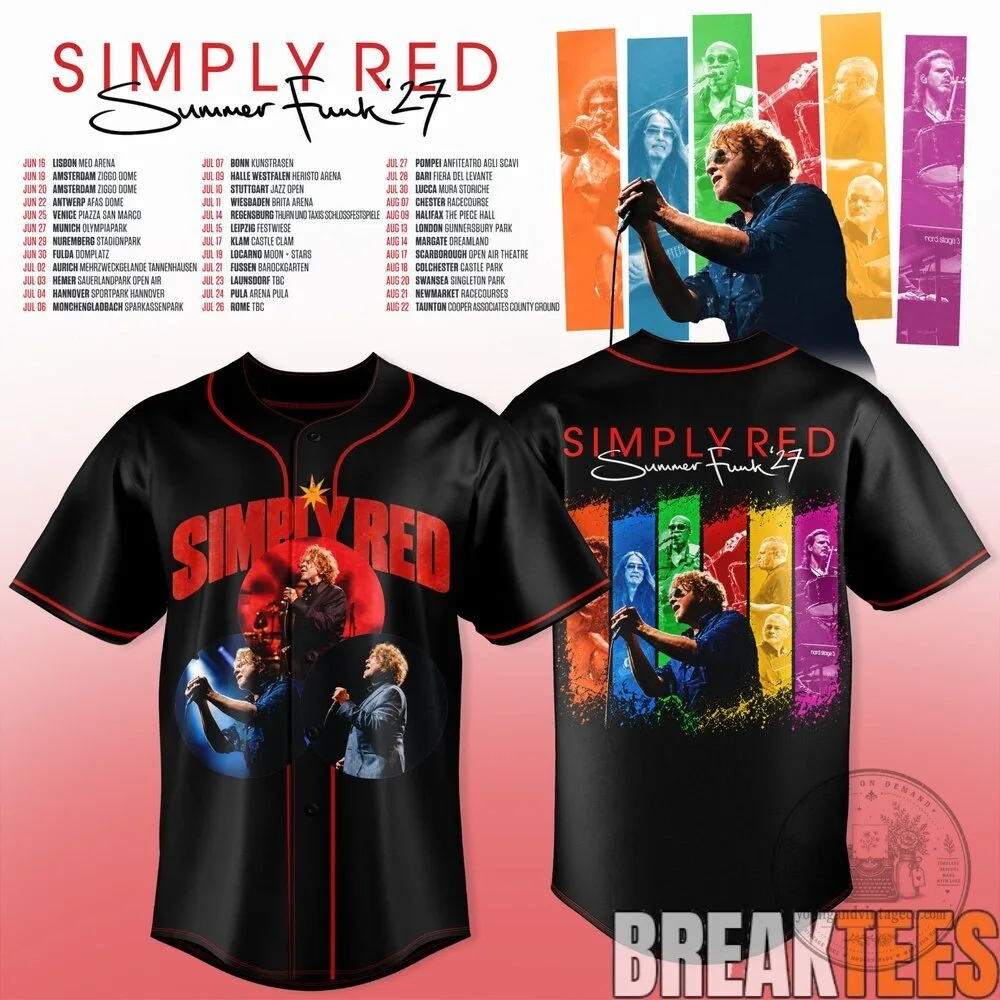 Simply Red Summer Funk 27 Baseball Jersey 5 Simply Red Summer Funk 27 Baseball Jersey