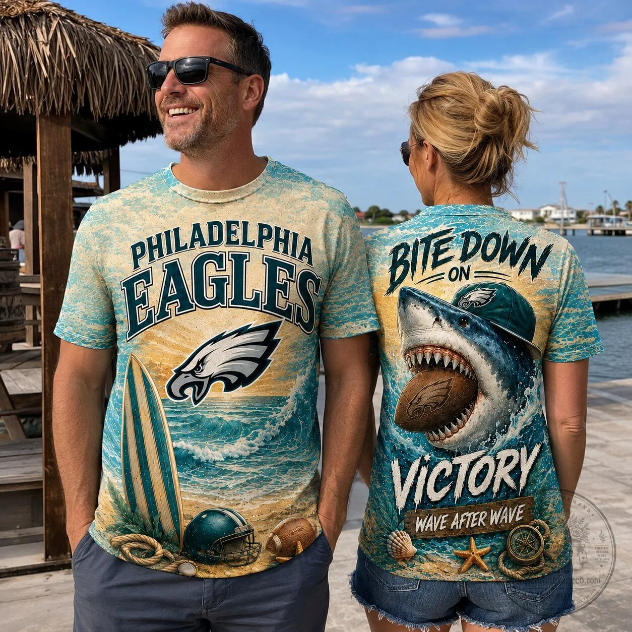 Philadelphia Eagles Fan Shirt, Tropical Ocean Shark Football Team T-Shirt