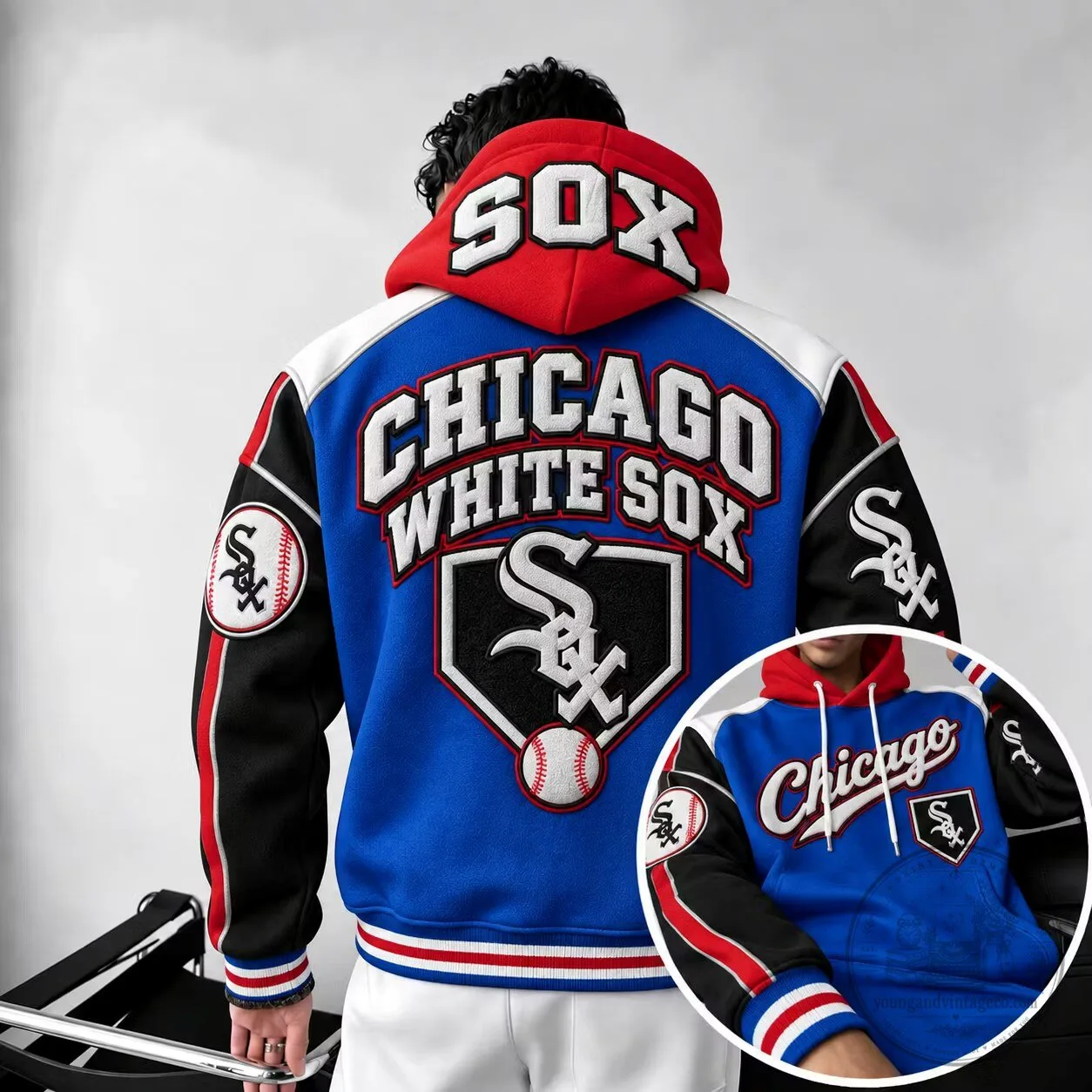 Chicago White Sox Baseball Team Embroidered Logo Hoodie