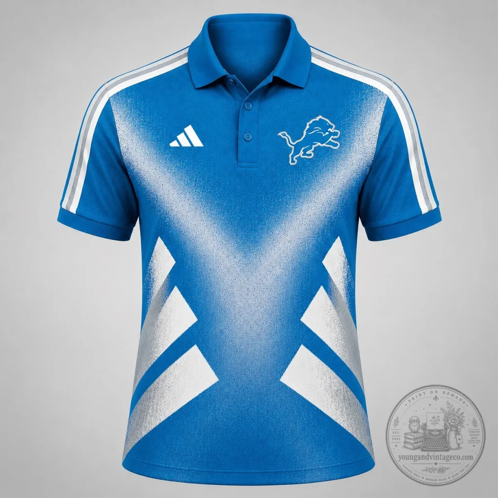 Detroit Lions NFL Fan Polo Shirt, Geometric Pattern Blue and Silver Polo Shirt for Men 49 Detroit Lions NFL Fan Polo Shirt, Geometric Pattern Blue and Silver Polo Shirt for Men