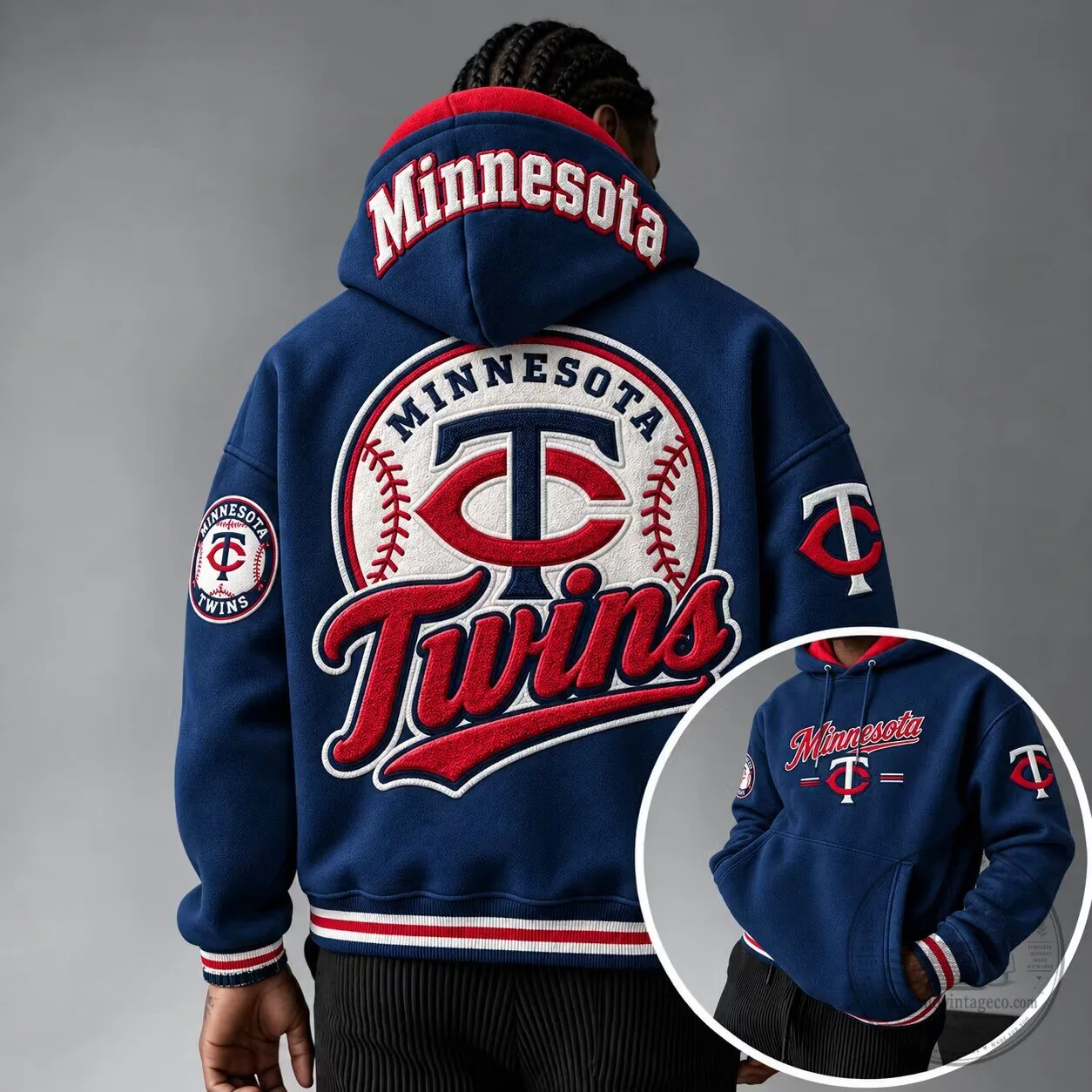 Embroidered Navy Blue Hoodie featuring Minnesota Twins Baseball Team Logo
