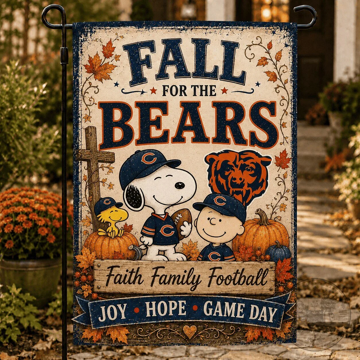 Chicago Bears Snoopy Fall For The Bears Faith Family Football Garden Flag