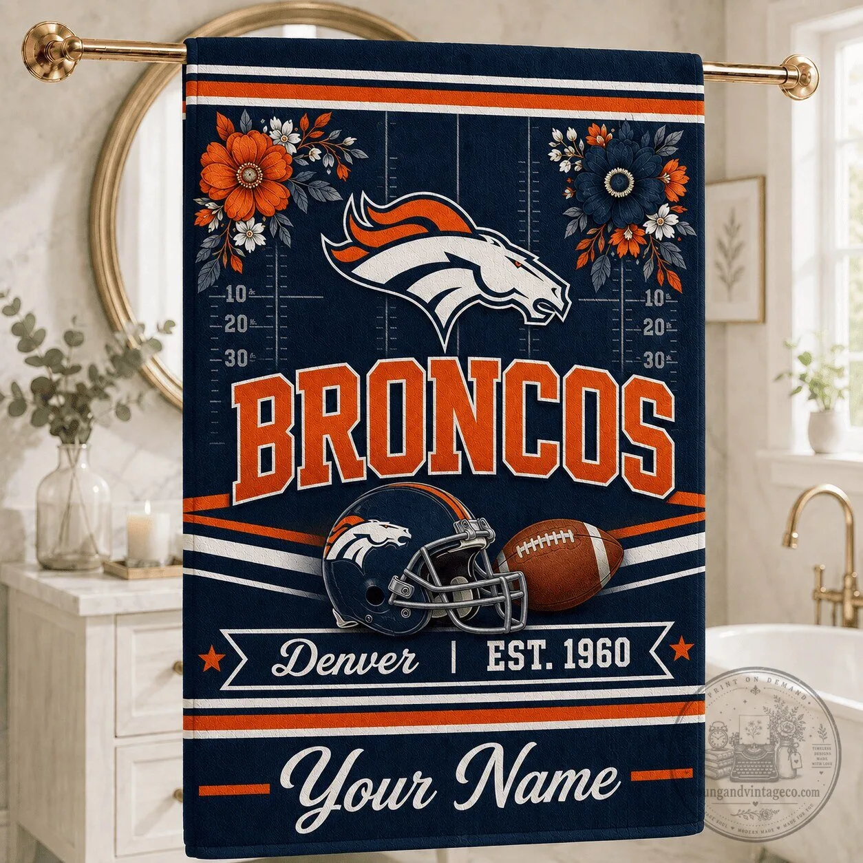 Denver Broncos Football Team Personalized Game Day Decorative Towel